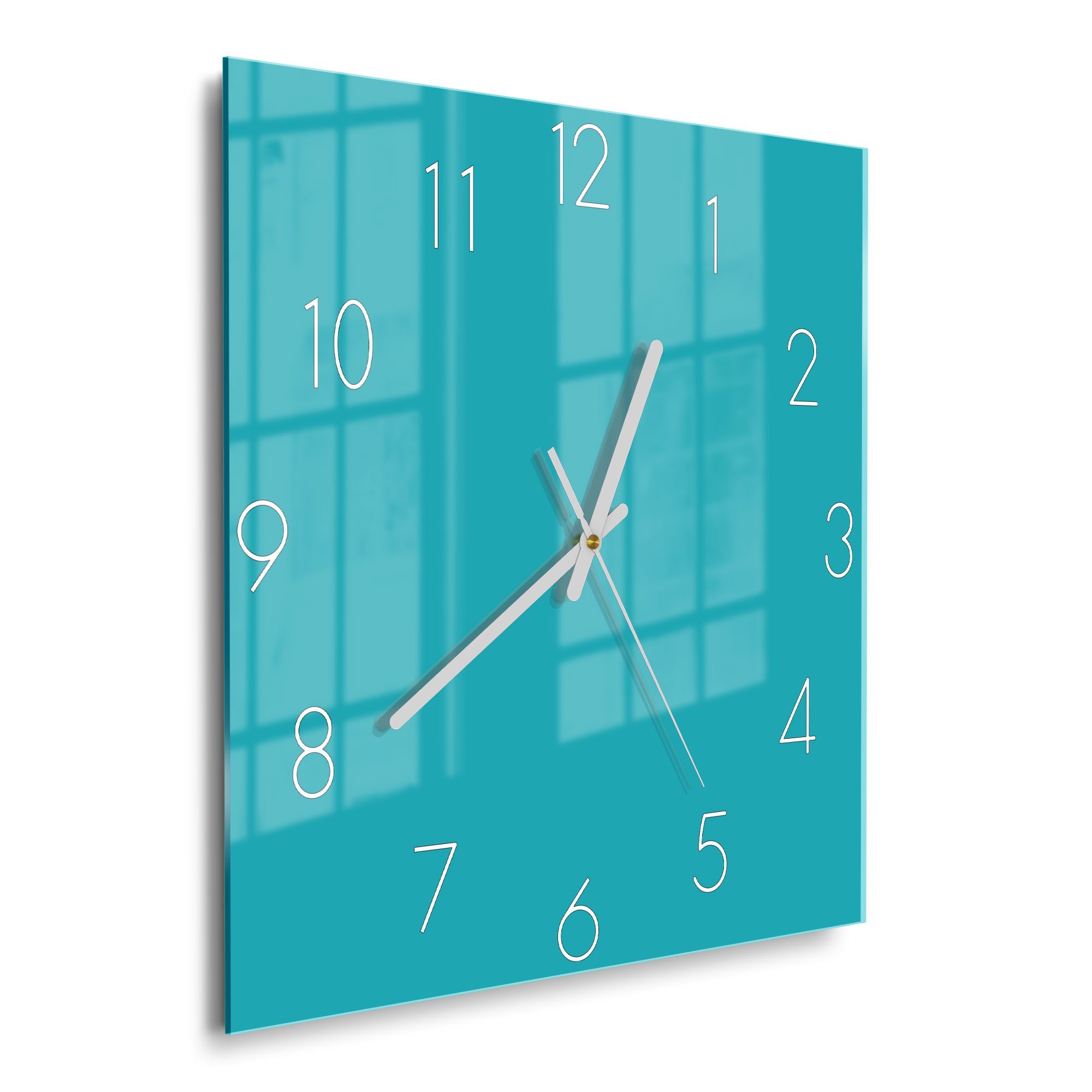 DEQORI Wanduhr 'Unifarben - Türkis' (Glas Glasuhr modern Wand Uhr Design Küchenuhr)