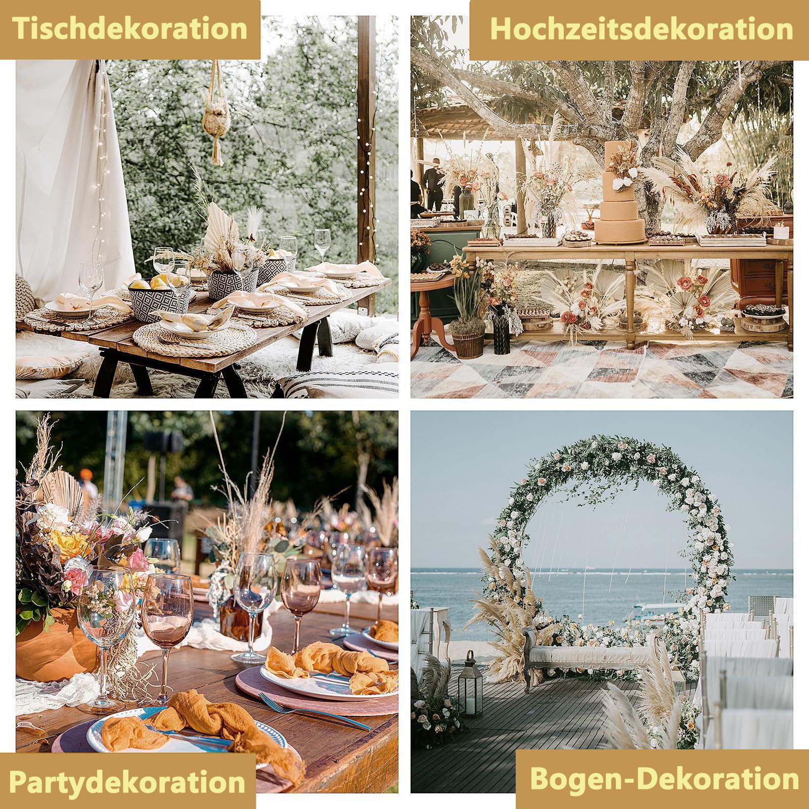 Trockenblume 128 Stück Pampasgras mit Hasenschwanz-Getreideblumen, FOUORTUNATE-BEE, Höhe 43 cm, Schilfgrasstrauß für Hochzeit, Boho-Blumen, Heimtischdeko – Bild 5 von 5