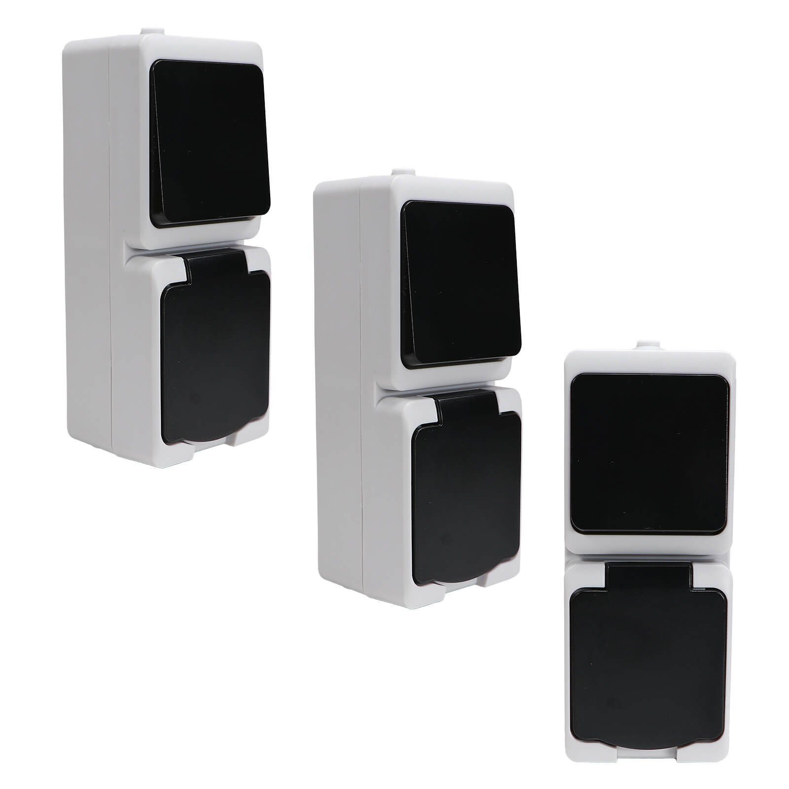 Aufputz-Steckdose 3er Set REV AquaMini Feuchtraum Schalter Kombination