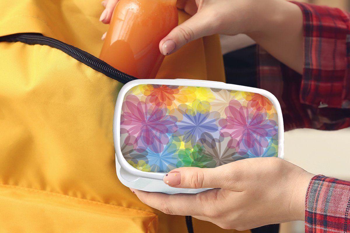 MuchoWow Lunchbox Brotbox für Regenbogen Blumen Kinder weiß - Erwachsene, Brotdose, - Kunststoff, und Abstrakt (2-tlg), Muster, Mädchen Jungs und für 