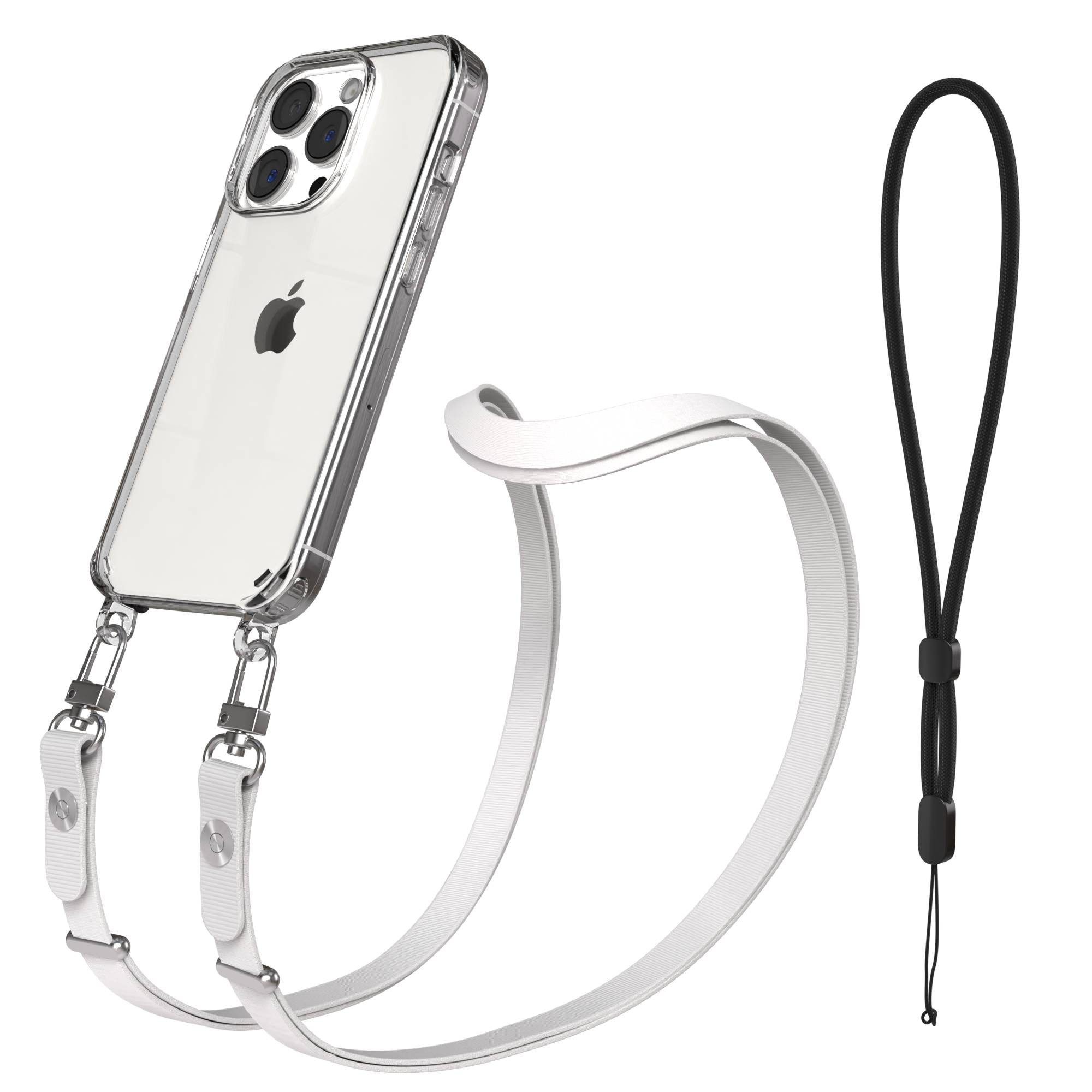 EAZY CASE Handykette für Apple iPhone 15 Pro Handyhülle mit Handyband magnetisch, Handy Umhängeband in Hellgrau verstellbar mit Magnetband
