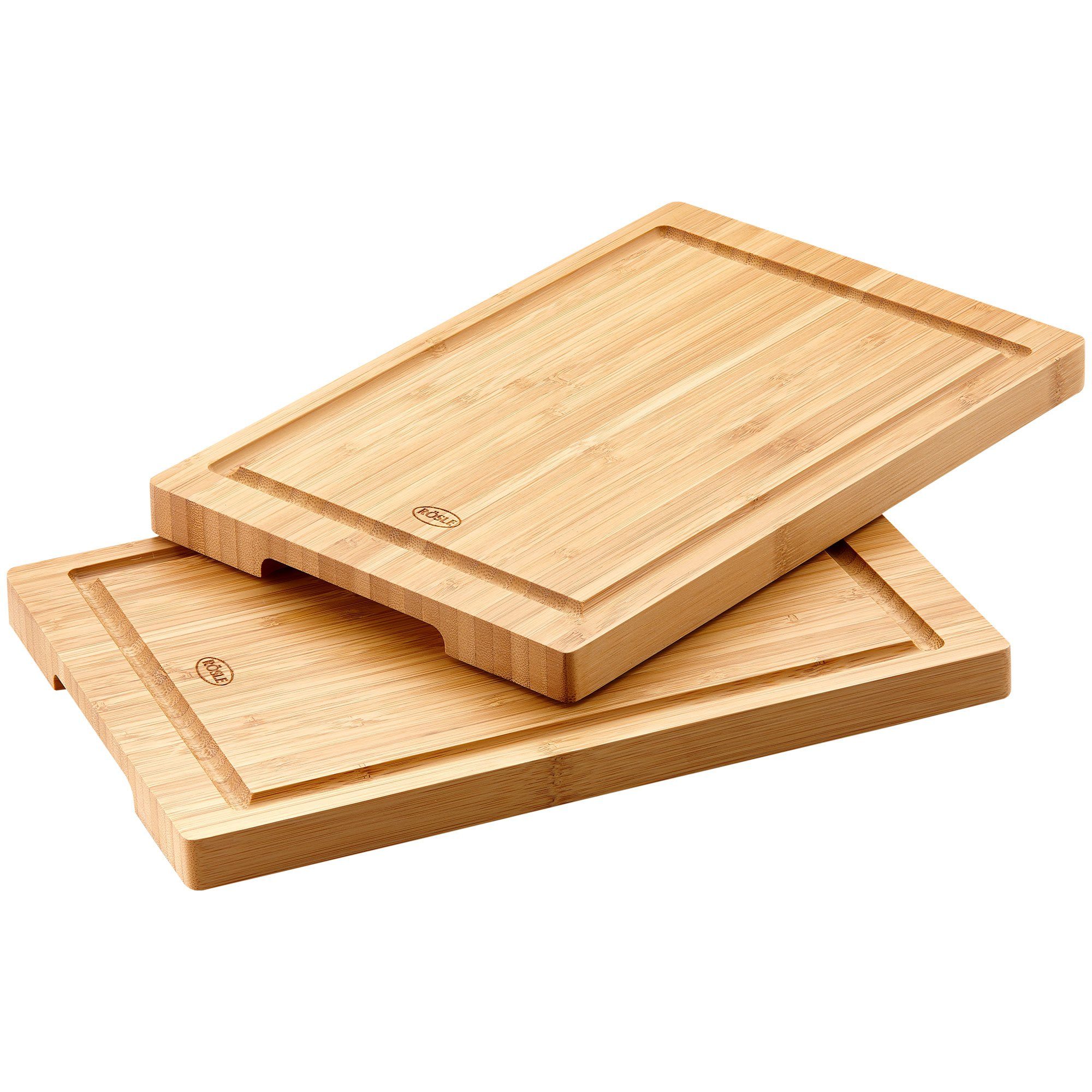 RÖSLE Schneidebrett 2er Set Servierbrett Bambus 30 x 20 cm, Bambusholz