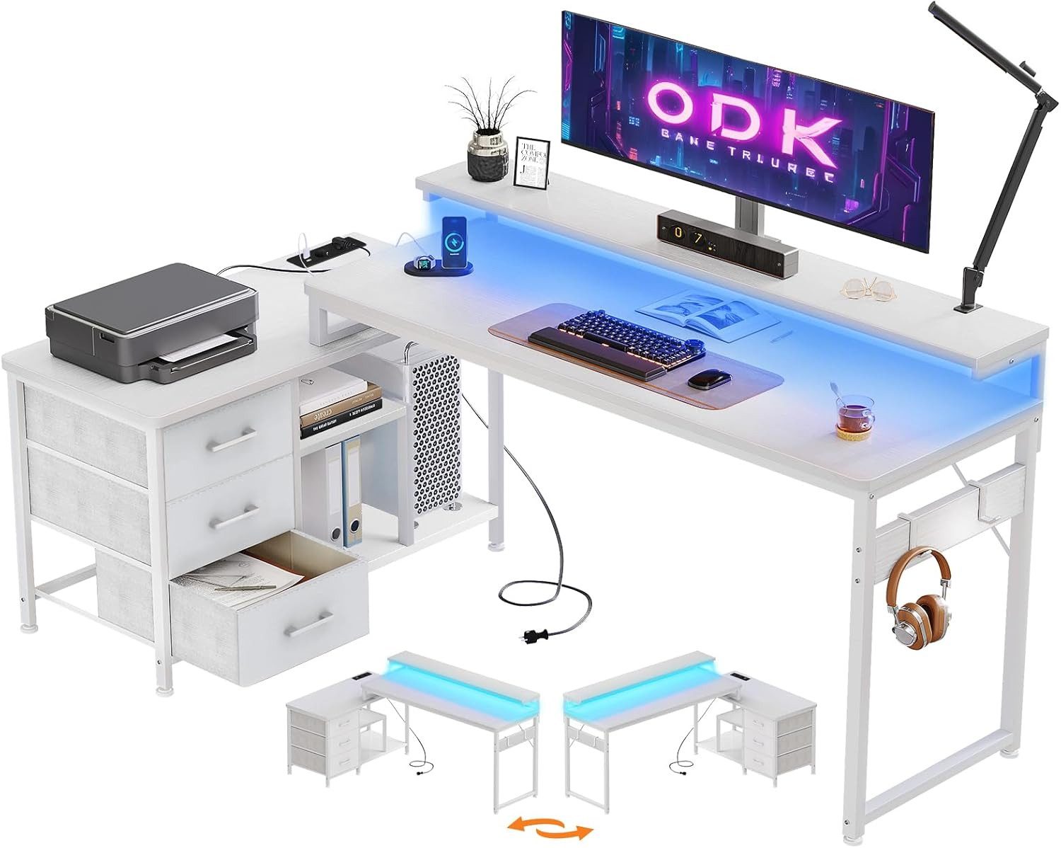 ODK Schreibtisch L Form mit Schubladen, günstig online kaufen