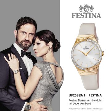 Festina Quarzuhr Festina Damen Uhr Fashion F20389/1 Leder, Damen Armbanduhr rund, Lederarmband weiß