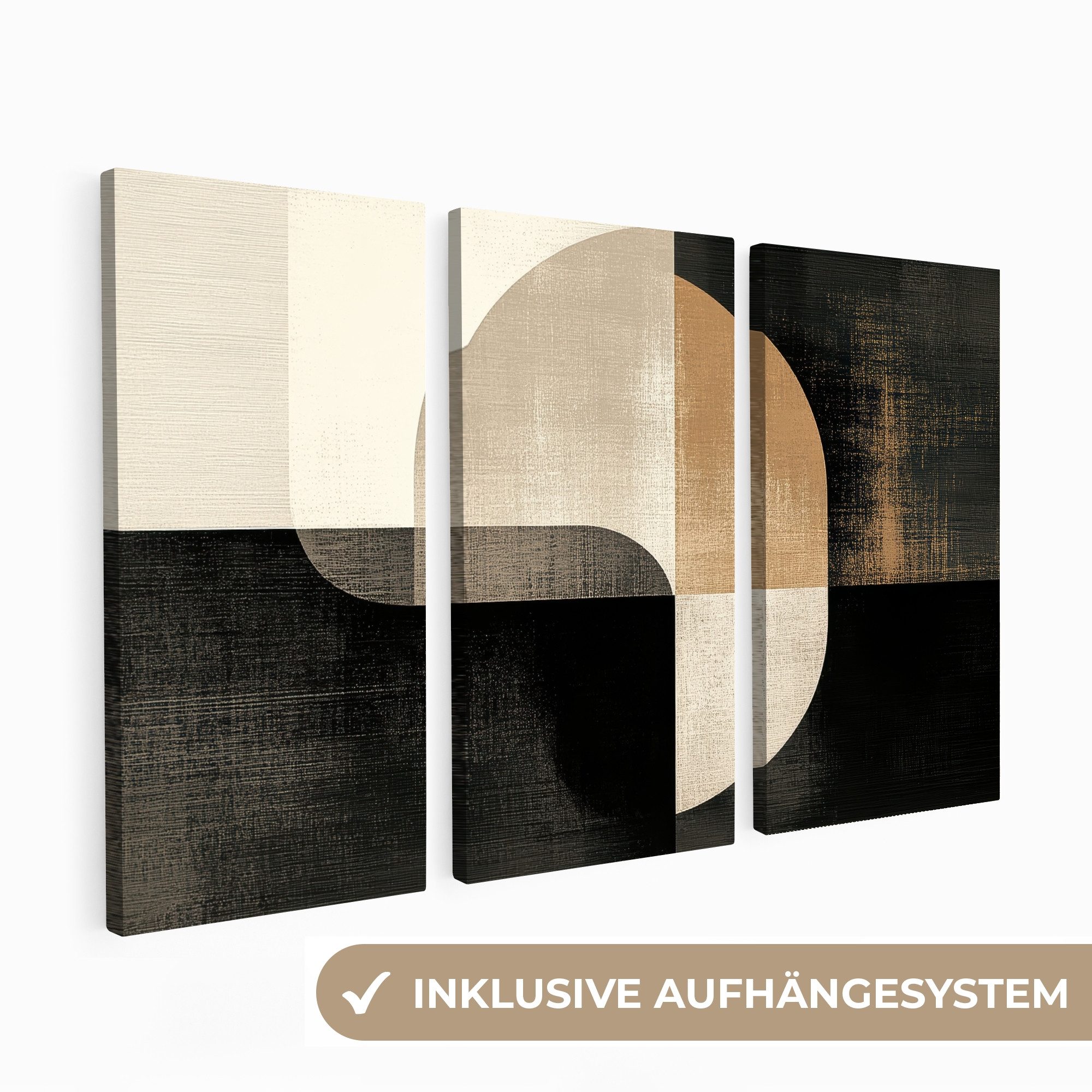 MuchoWow Leinwandbild Formen - Abstrakt - Gold, Fotodruck (3 St), Wand Bild günstig online kaufen