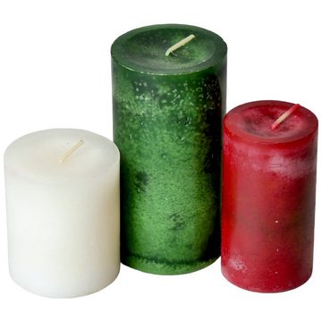 DekoTown Stumpenkerze Kerzen Set 'Santa' Wollweiß, Jägergrün, Karminrot, 3 St.
