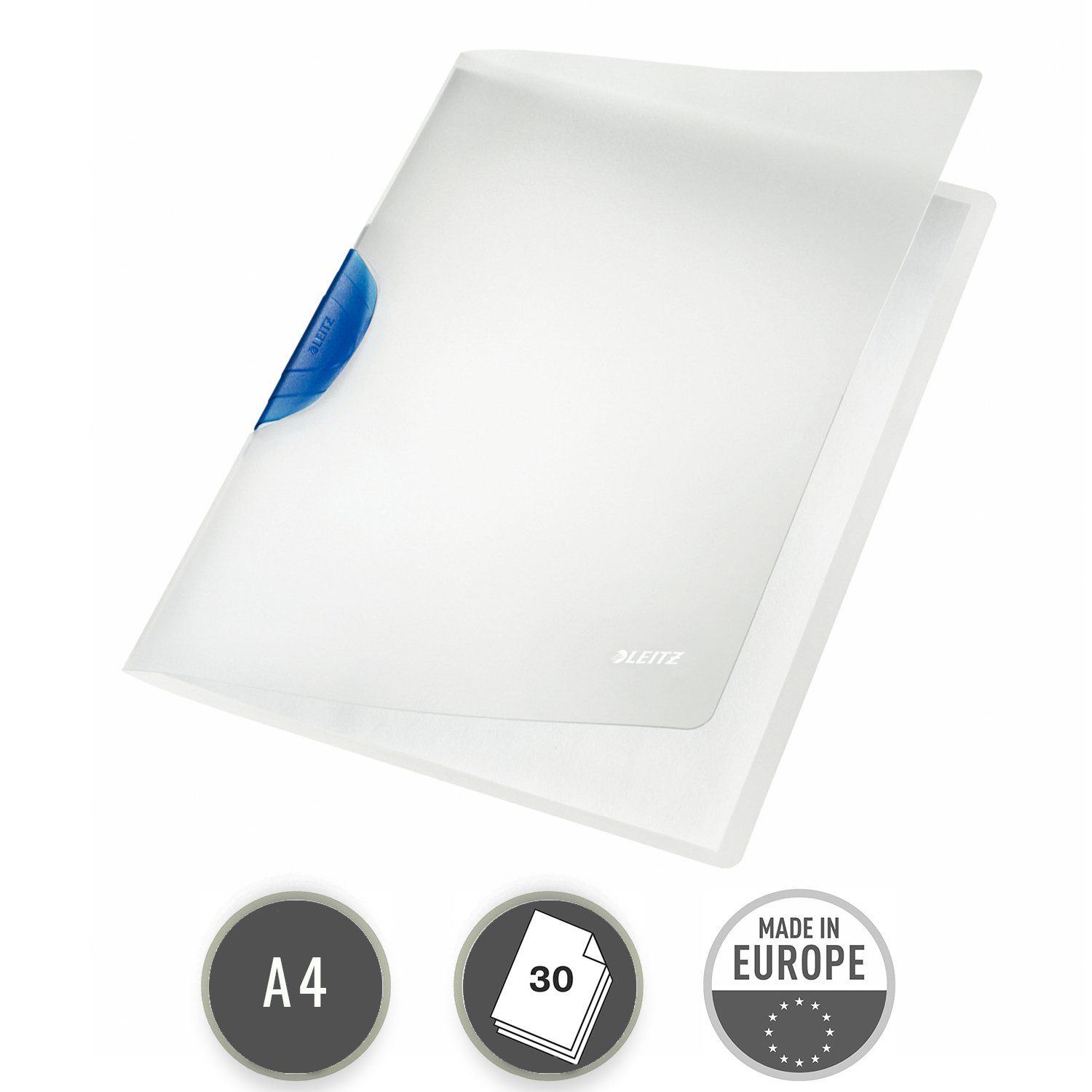 LEITZ Schulheft ColorClip Magic Hefter, für bis zu 30 Blätter (80 g/m), drehbarer Clip-Verschluss blau