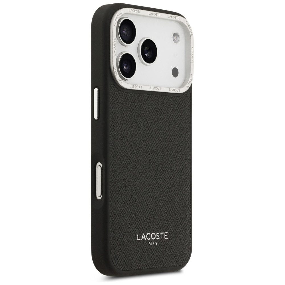 Lacoste Handyhülle iPhone 17 Pro Champs Elysees Kunstleder schwarz Logo Magsafe 6,3 Zoll, Kantenschutz – Bild 4 von 5