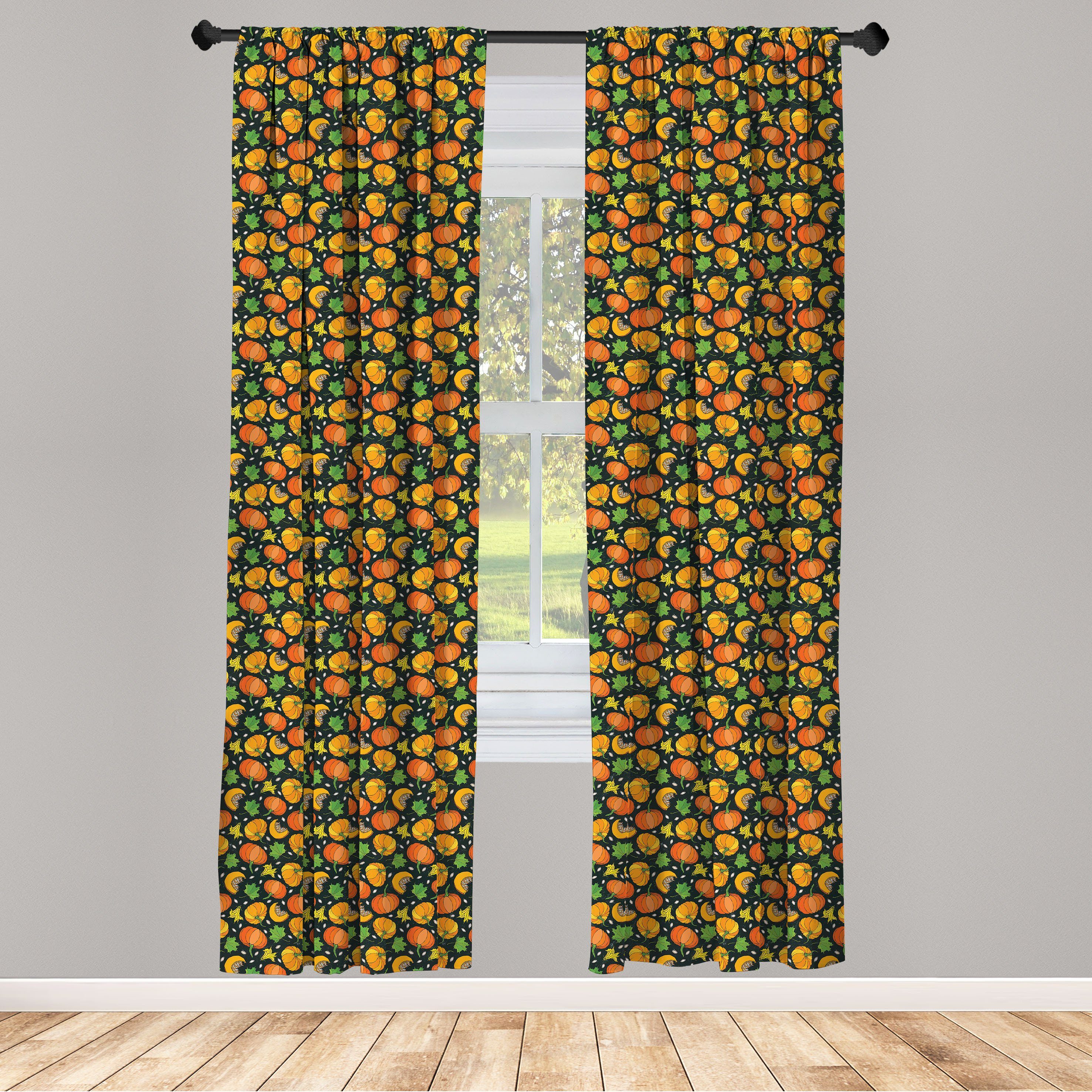 Gardine Vorhang für Wohnzimmer Schlafzimmer Dekor, Abakuhaus, Microfaser, Herbst Pumpkins Jahreszeit Gekritzel-Kunst