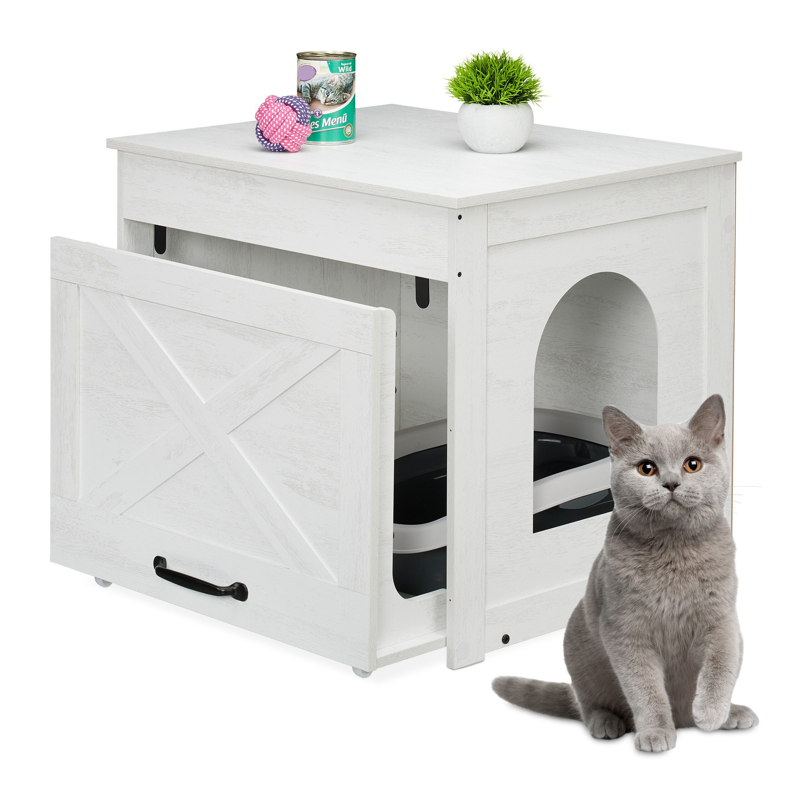 relaxdays Tierhaus Katzenschrank für Katzentoilette, Weiß günstig online kaufen