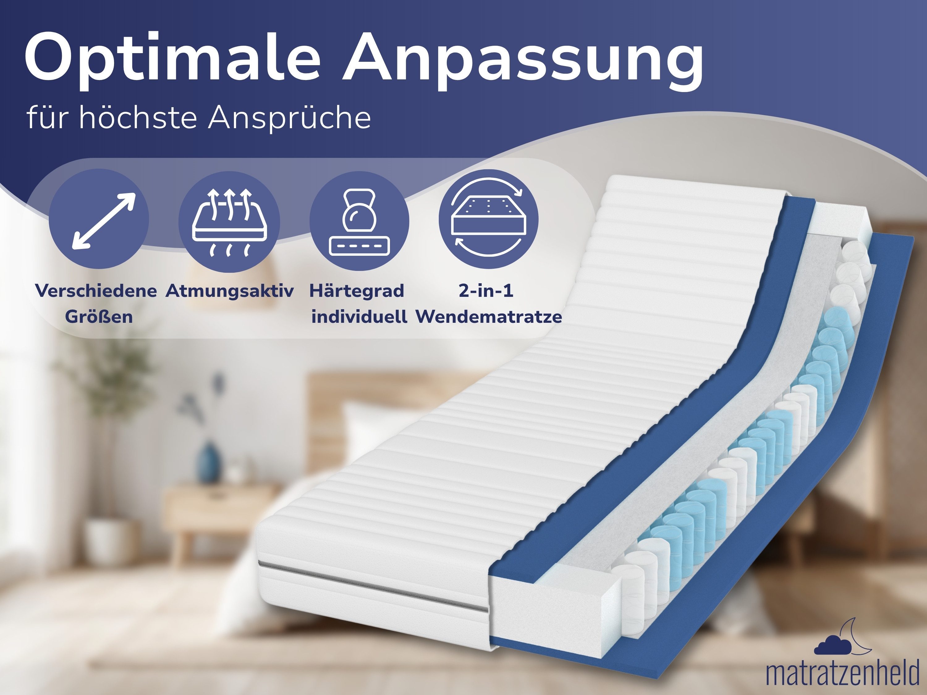 Taschenfederkernmatratze 7-Zonen Federkernmatratze Relax - Matratze ergonomisch, atmungsaktiv, Matratzenheld, 18 cm hoch, verschiedene Größen & Härtegrade - all – Bild 2 von 5
