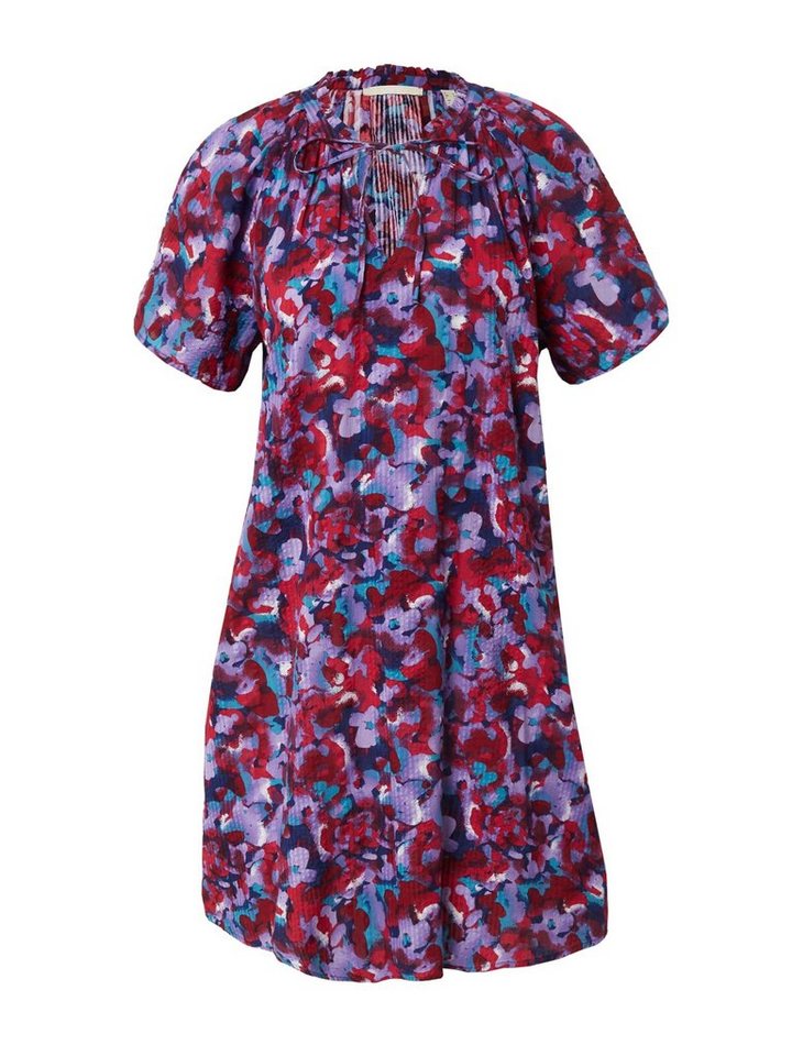 edc by Esprit Minikleid Kleid aus strukturierter Baumwolle, Geschlitzter  Ausschnitt mit Schleifendetail