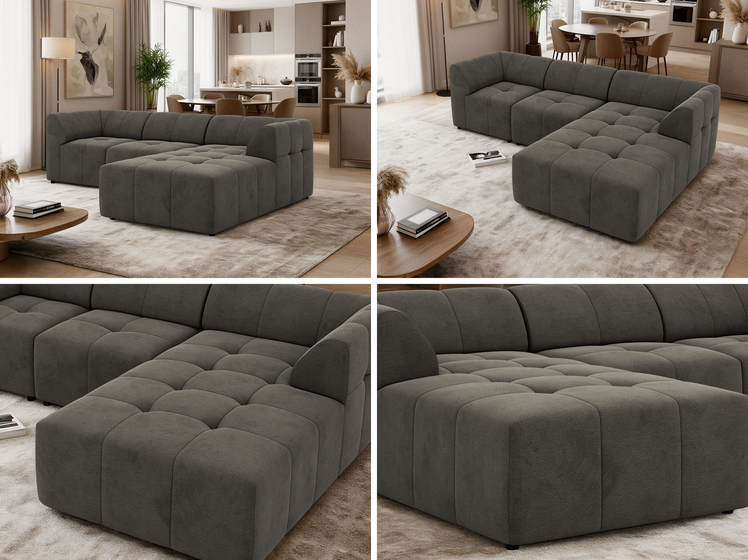 MKS MÖBEL Big-Sofa VORITA, 3M L Ecksofa XXL-Modulsof, Sofa in L-Form, freistehend, mit Wellenfederung und HR35-Komfortschaum