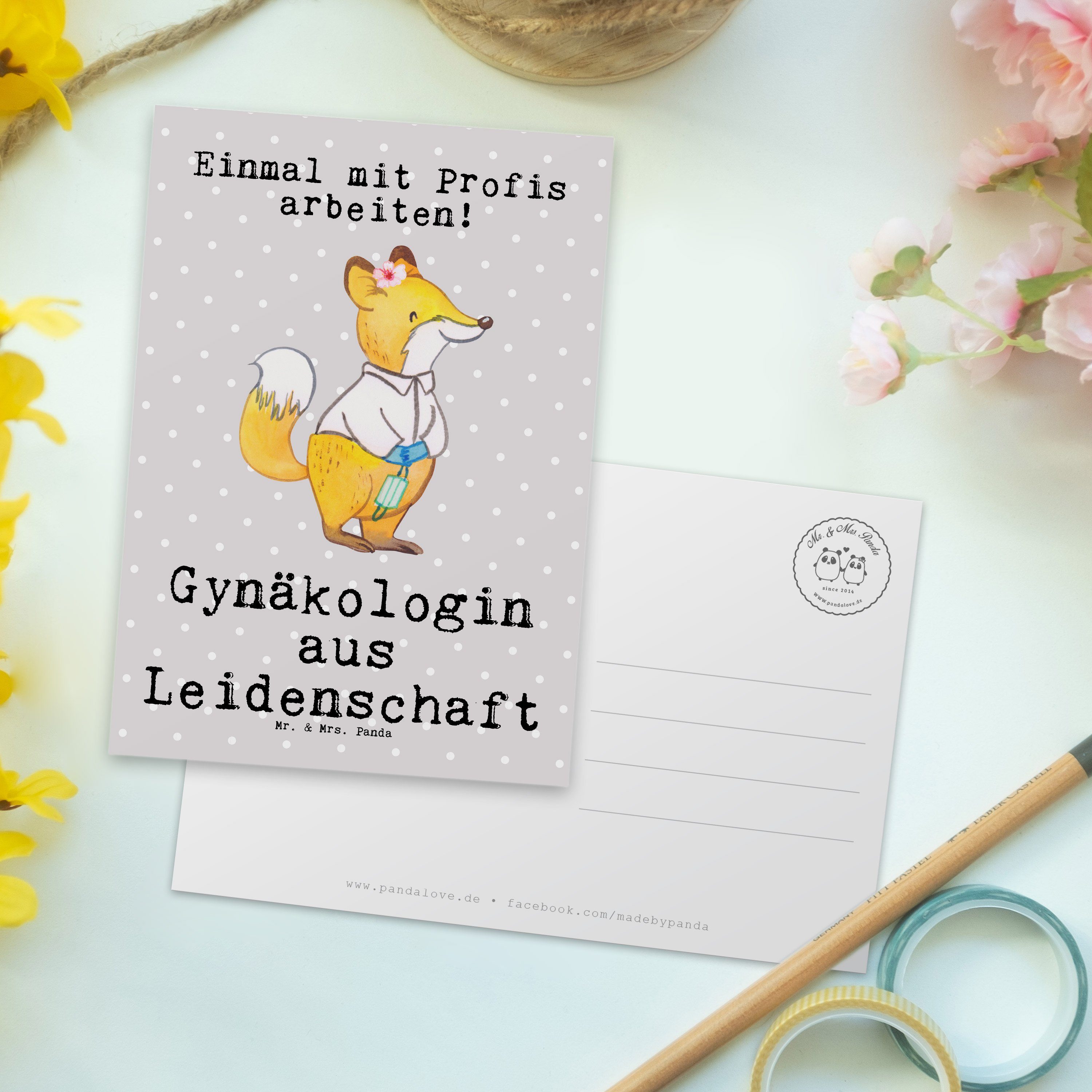 Mr. & Mrs. Panda Grau aus Pastell - Leidenschaft Gynäkologin Geschenk, Ansichtskarte - Postkarte