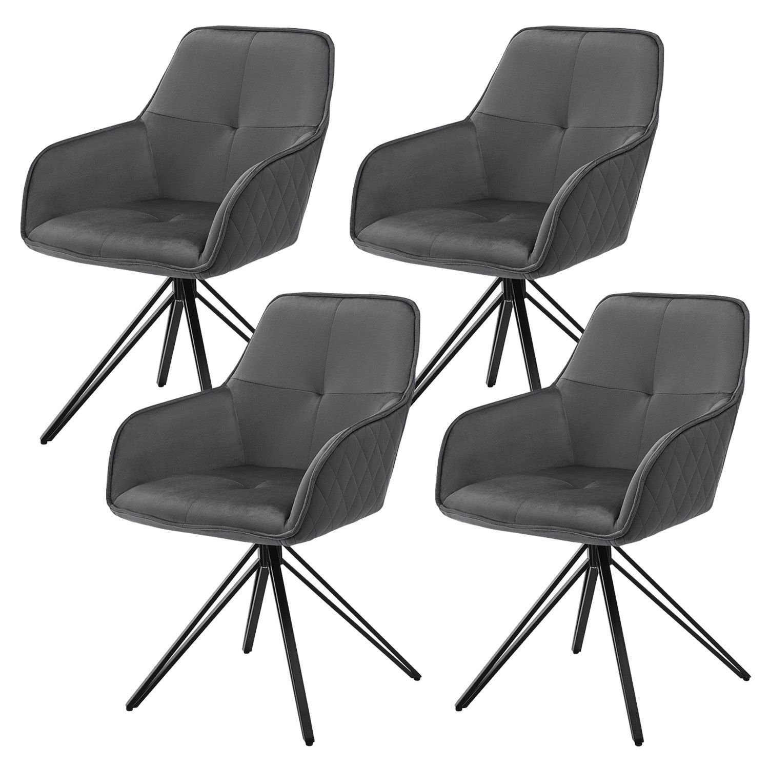 Set 6x sedie con seduta girevole braccioli MCW-K33 tessuto ecopelle grigio a coste