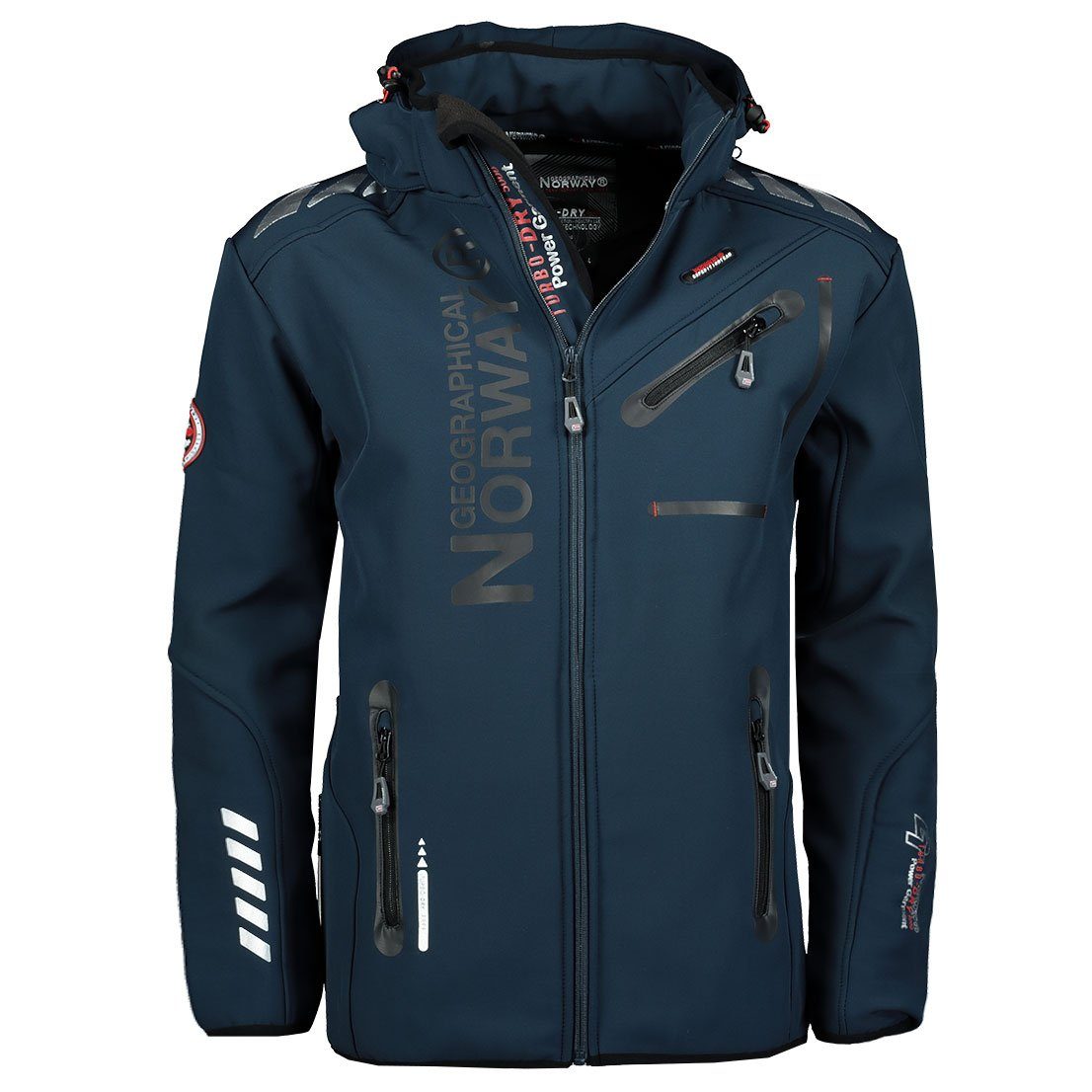 Geographical Norway Softshelljacke Herren Outdoor Jacke brroyaute Navy-Schwarz (Herbst Winter Jacke Softshell Jacke, 1-St., Übergangs Regen Jacke) Mit kaputze, S Bis 7XL