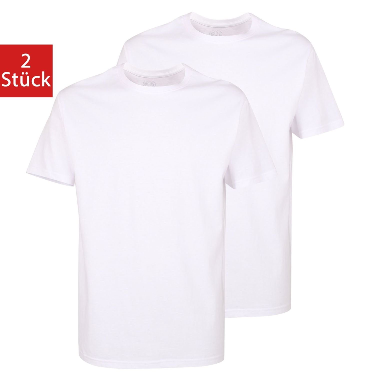 Pure Pack Rundhalsausschnitt, im CECEBA Cotton uni, 2er kurzarm, (2-tlg) Weiß T-Shirt