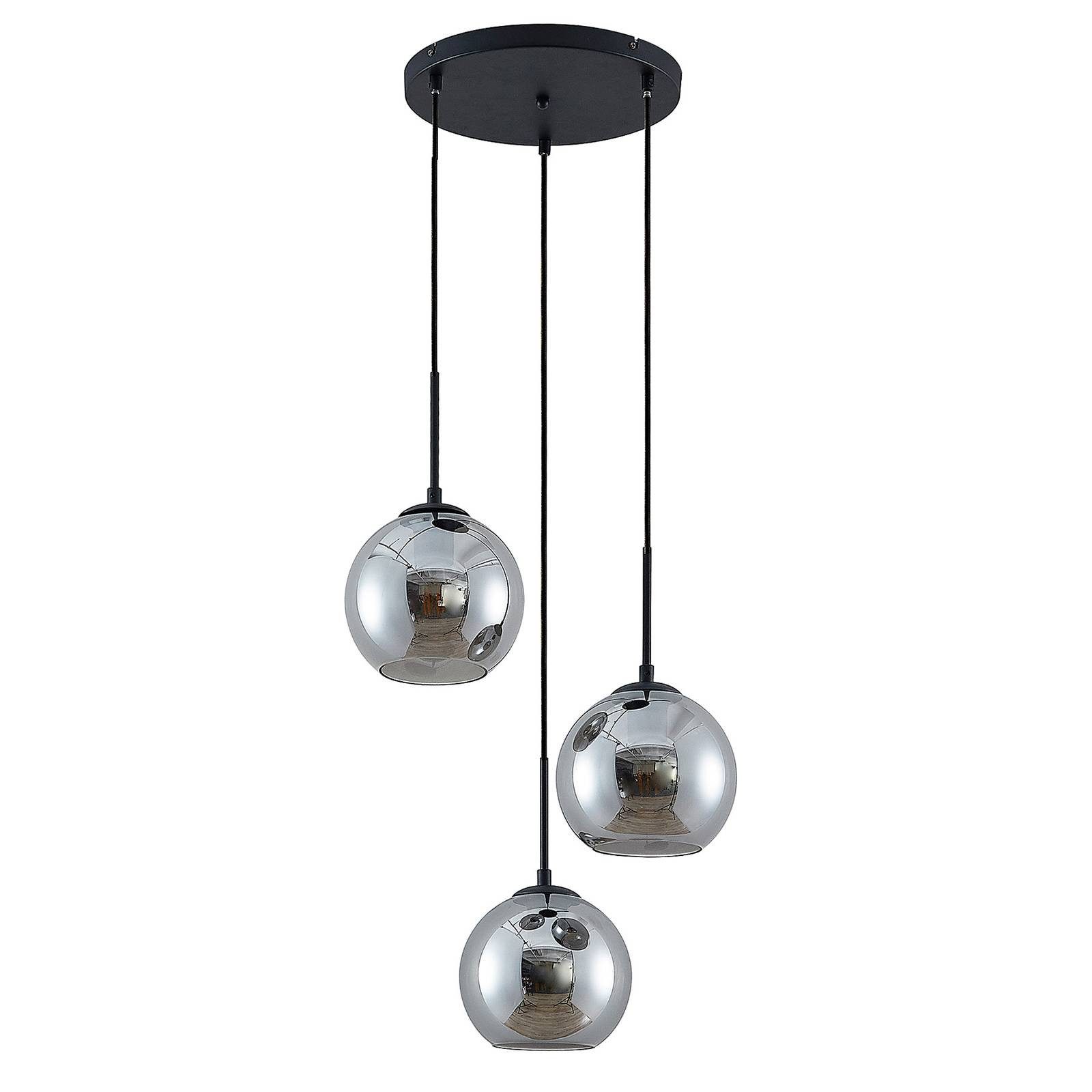 Lindby Hängeleuchte Jurian, dimmbar, Leuchtmittel nicht inklusive, Modern, Stahl, Glas, rauchglas, Schwarz, 3 flammig, E27, Deckenlampe