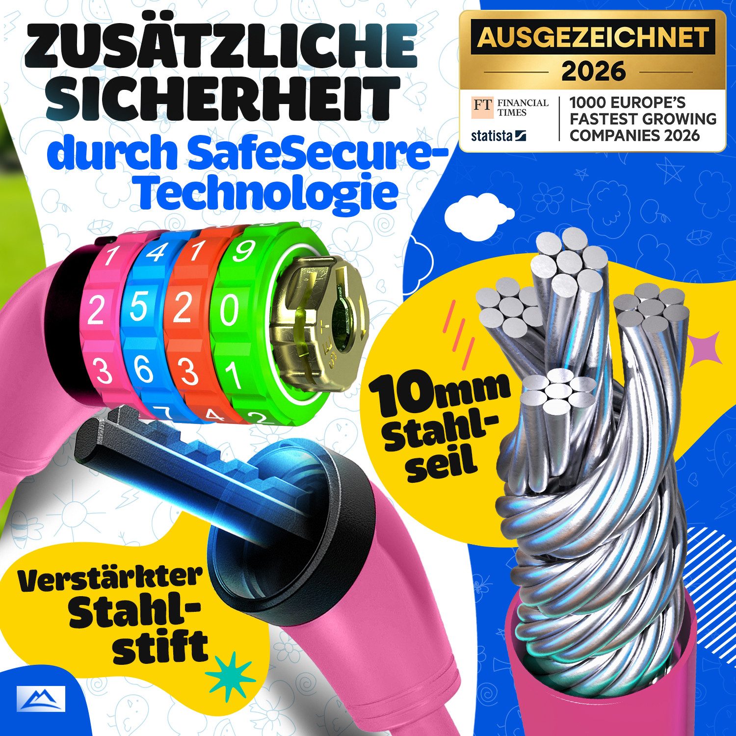 Nextcover Zahlenkabelschloss NEXTCOVER® Fahrradschloss Kinder mit 4-stelligem Zahlencode