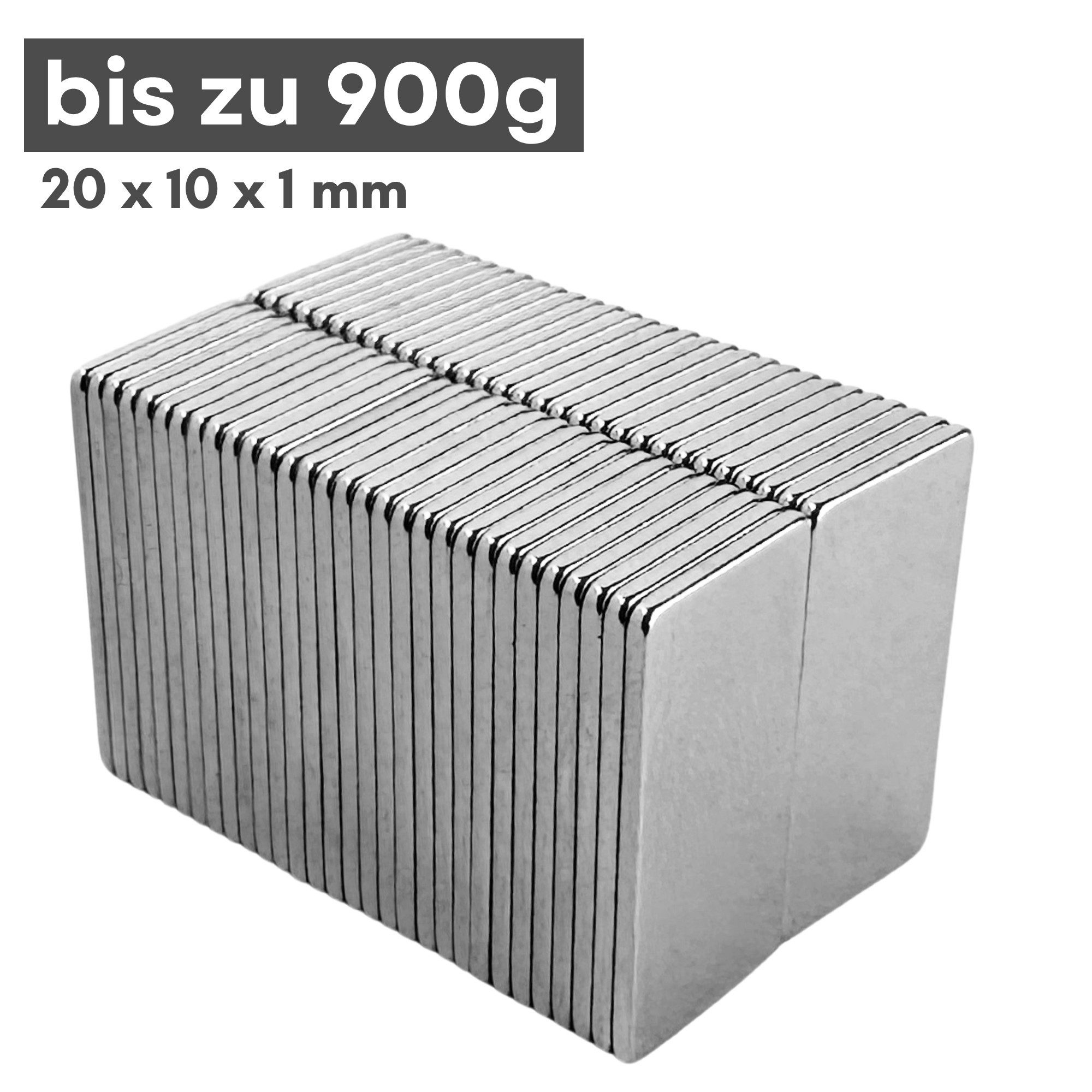 MaajeeKuto Magnet Neodym Magnet 20x10x1 mm N38 – Quadermagnet 0,9 kg Haftkraft (1-St)