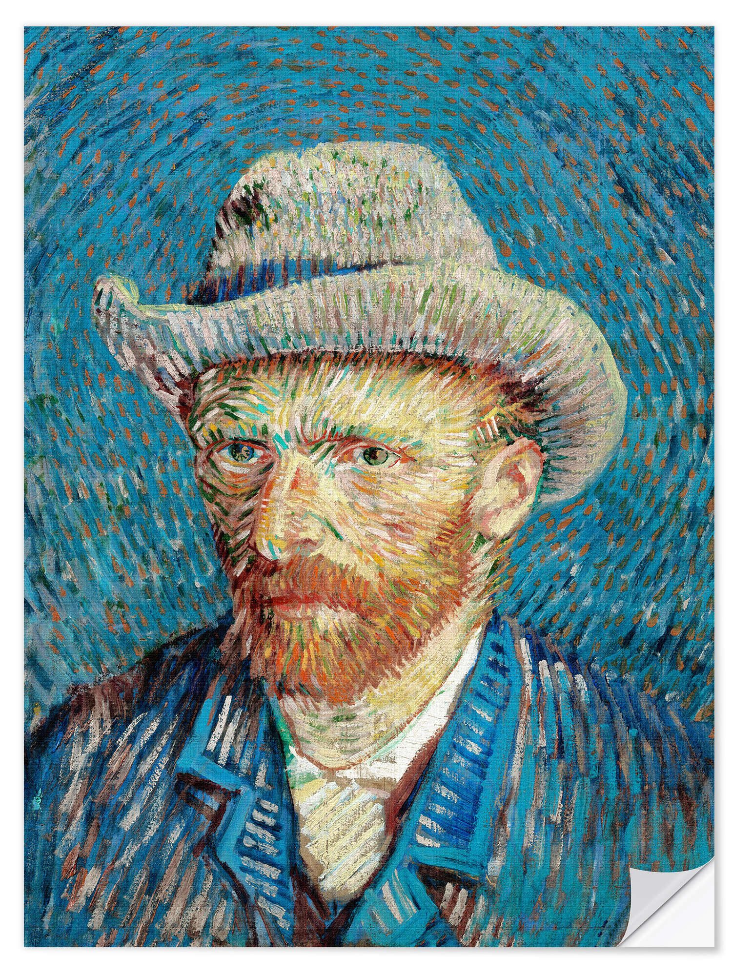 Posterlounge Wandfolie Vincent van Gogh, Selbstportrait mit grauem Filzhut, Wohnzimmer Malerei