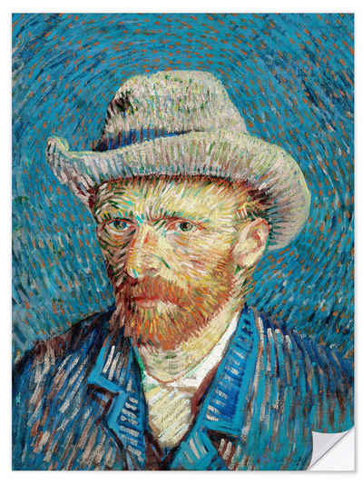 Posterlounge Wandfolie Vincent van Gogh, Selbstportrait mit grauem Filzhut, Wohnzimmer Malerei
