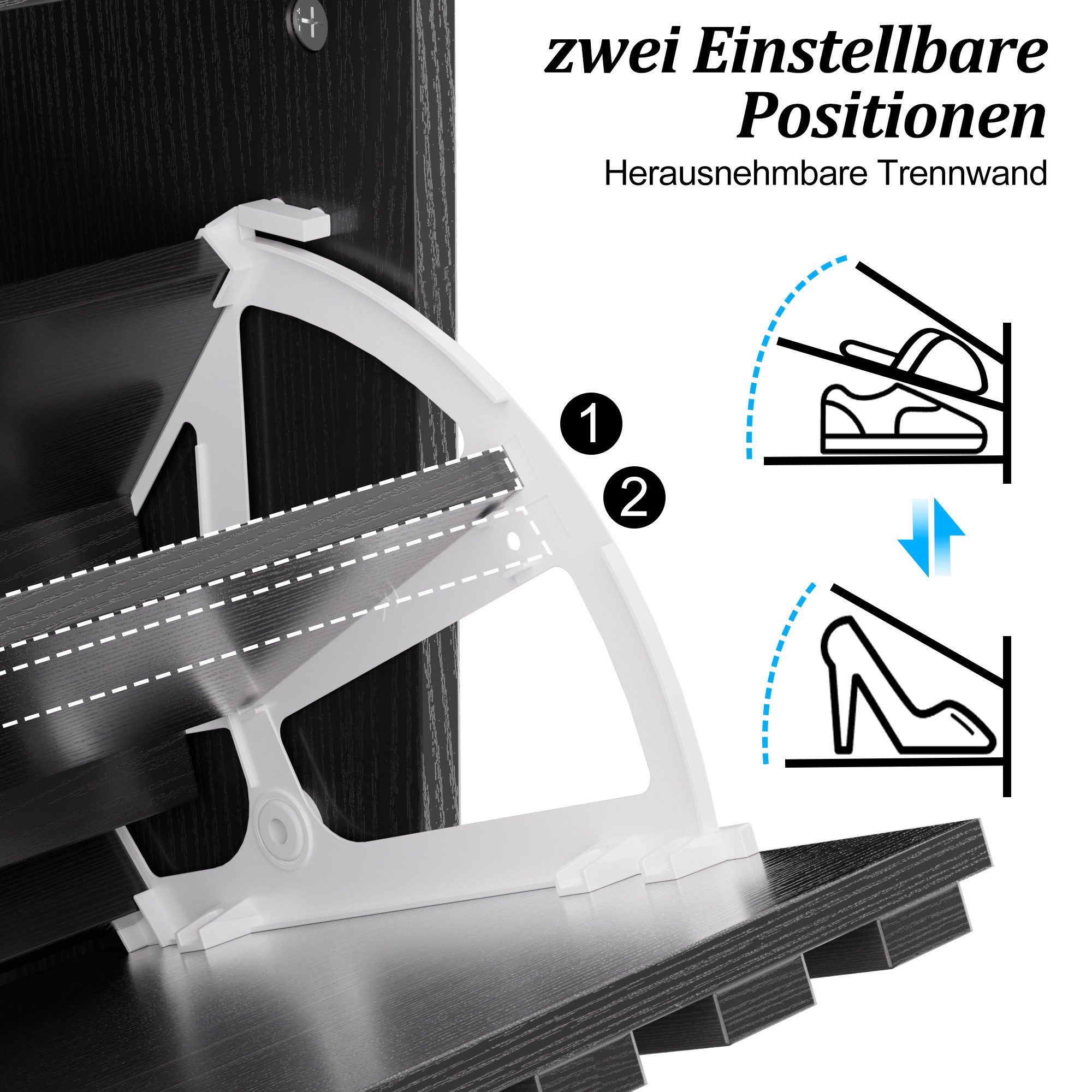 UEV Schuhschrank mit 3 Klappen, Schuhkipper schmal Schuhkommode Verstellbare Trennwände für Verschiedene Schuhtypen 60 * 24 * 122cm