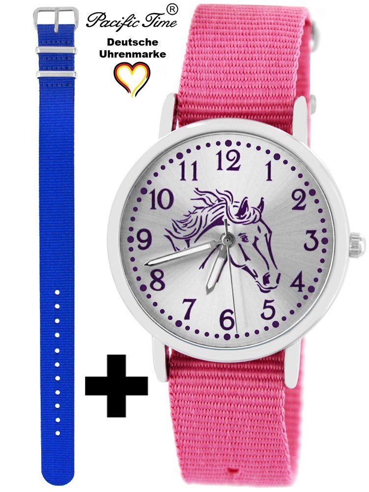 Pacific Time Quarzuhr Set Kinder Armbanduhr Pferd violett Wechselarmband, Mix und Match Design - Gratis Versand royalblau und rosa