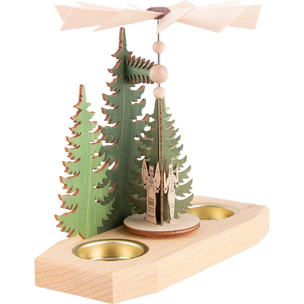 Erzgebirge-Palast Weihnachtspyramide 1-stöckige Pyramide Tannen - Bergmann, Engel und Räuchermann (16,5cm)