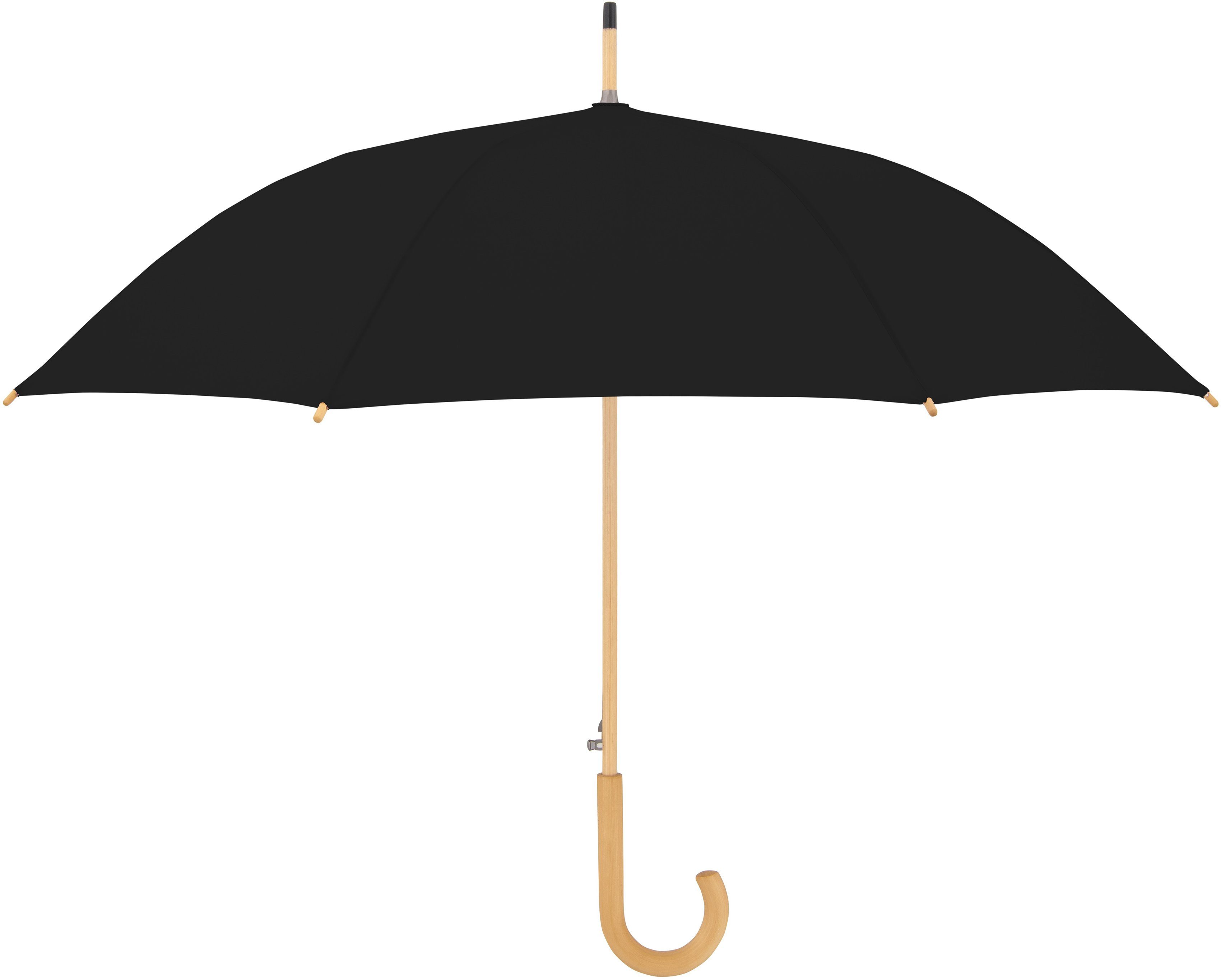 doppler® Stockregenschirm nature mit black, recyceltem aus Holz simple Long, Schirmgriff aus Material