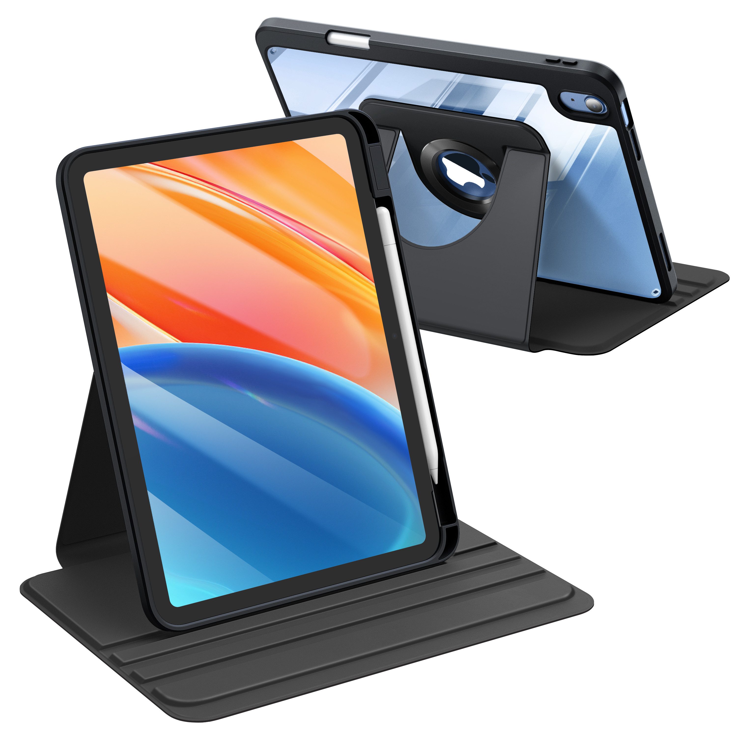 Fintie Tablet-Hülle Rotierende Hülle für iPad (A16) 11./10. Generation 2025/2022, 360 Grad Drehbare Hülle mit Stifthalter, Transparente Acryl-Rückseite