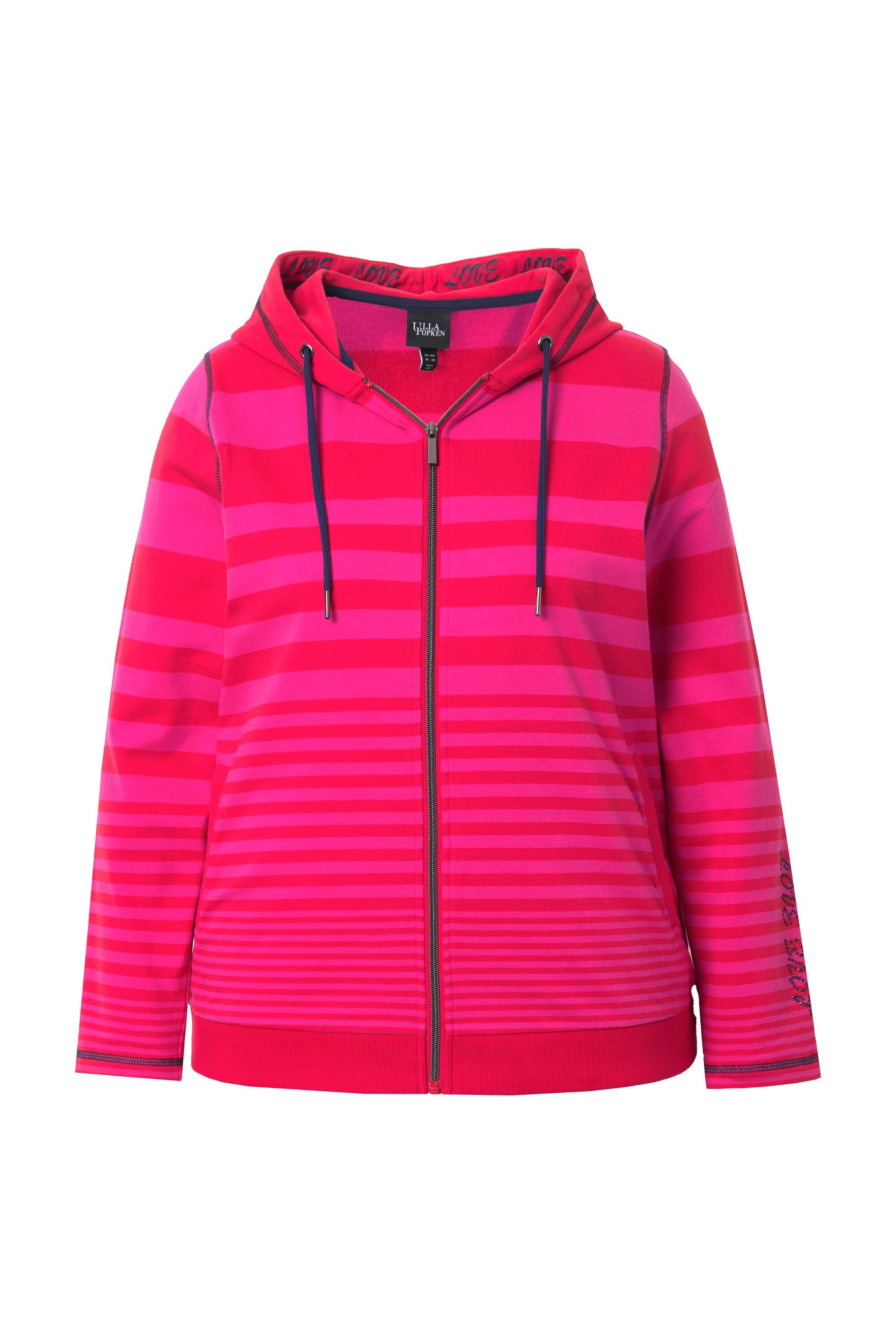Ulla Popken Sweatjacke Hoodie-Jacke Ziernähte LOVE Kapuze günstig online kaufen