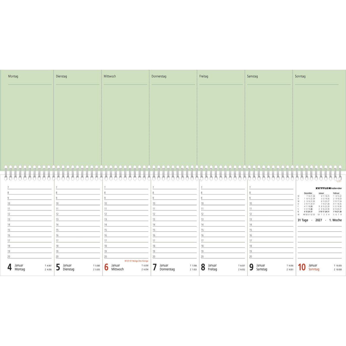 ZETTLER Schreibtischkalender Tischquerkalender Perfo XL Recycling 36,2x10,6cm 1 Woche/2 Seiten 2027