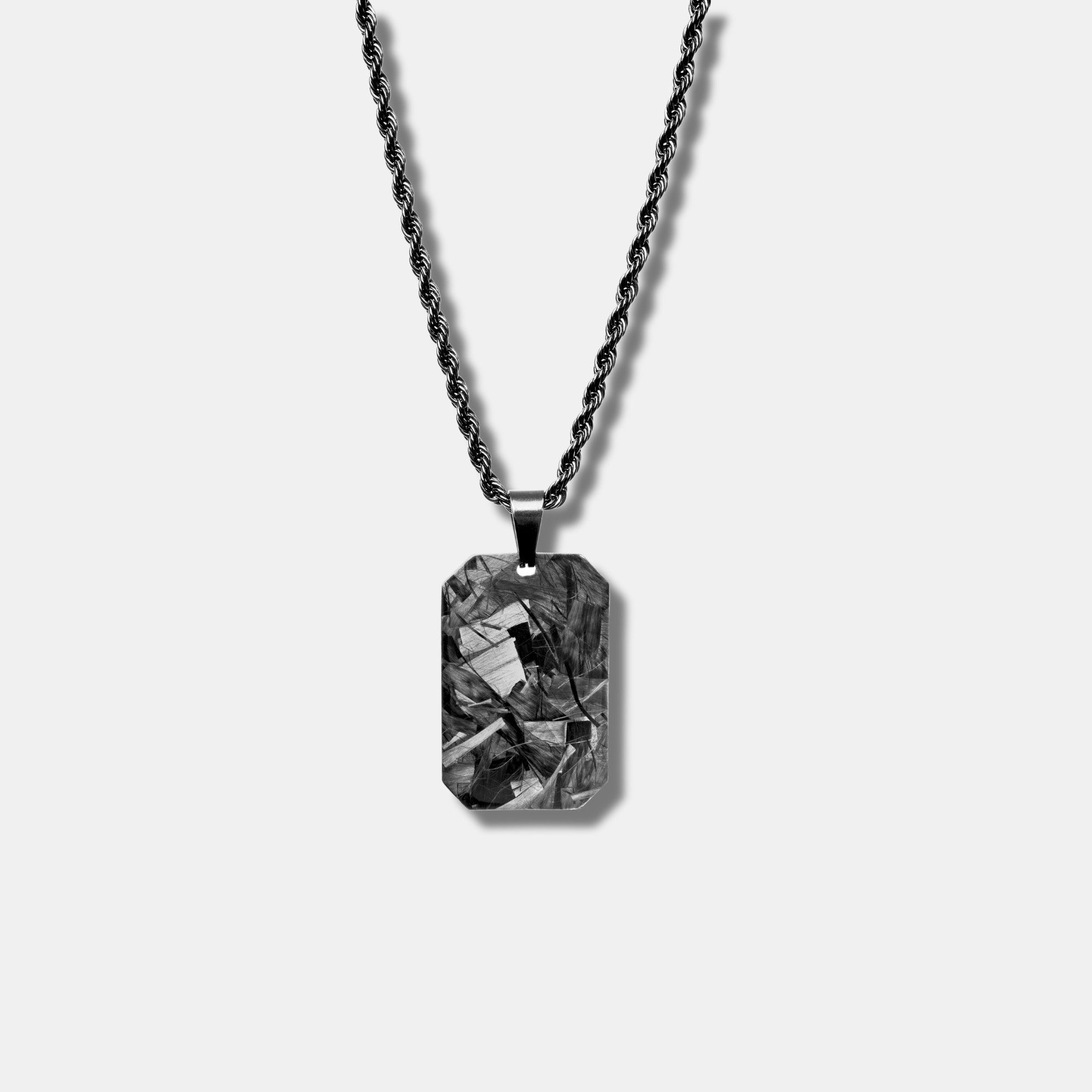CRBNCNCPT Kette mit Anhänger Carbon Dog Tag Anhänger mit schwarzer Edelstahl Kette Herren Halskette