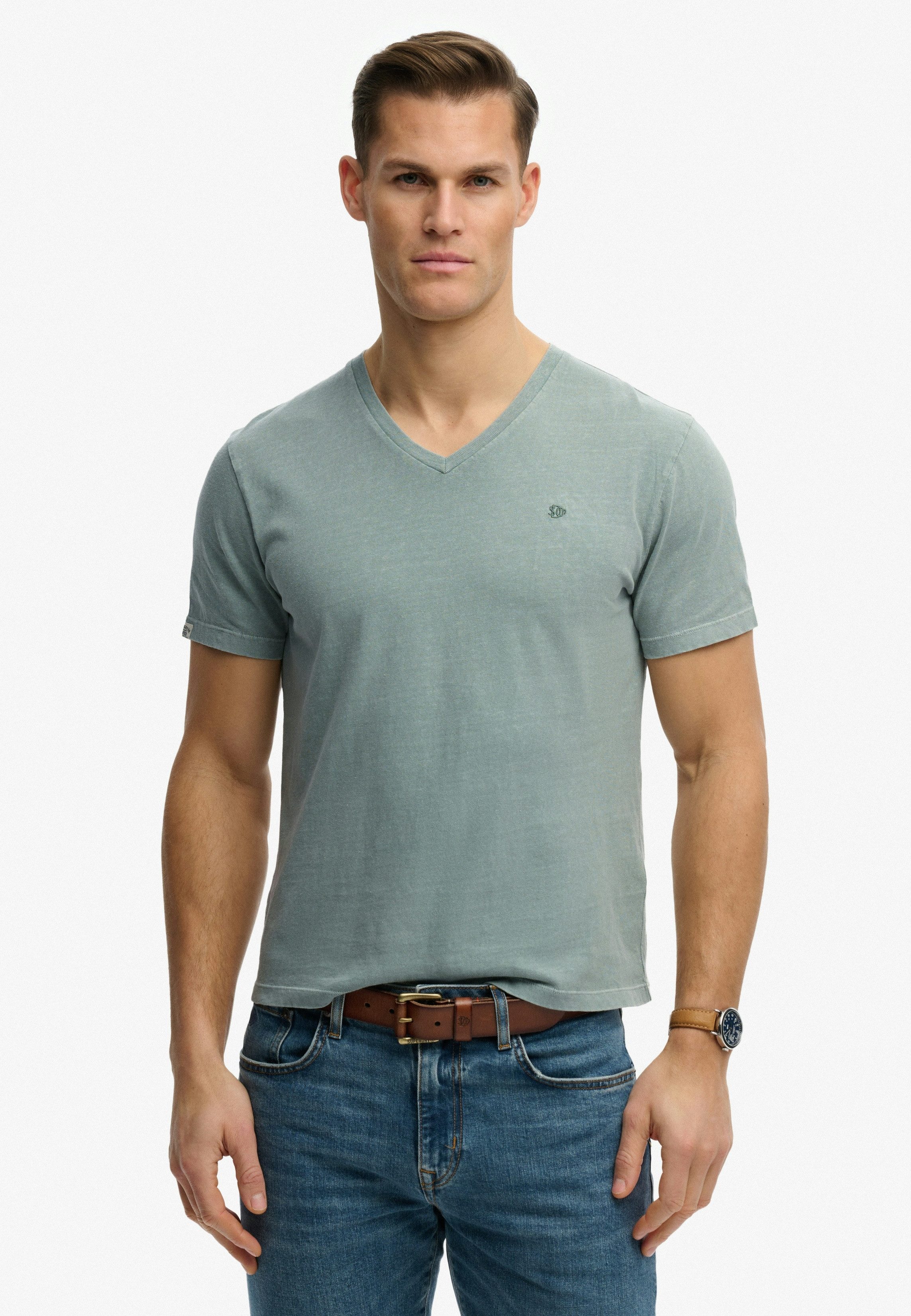 Superdry Rundhalsshirt CLASSIC COTTON LINEN VEE Baumwollmischung, relaxed fit aus luftig leichtem Baumwoll-Leinen-Mix