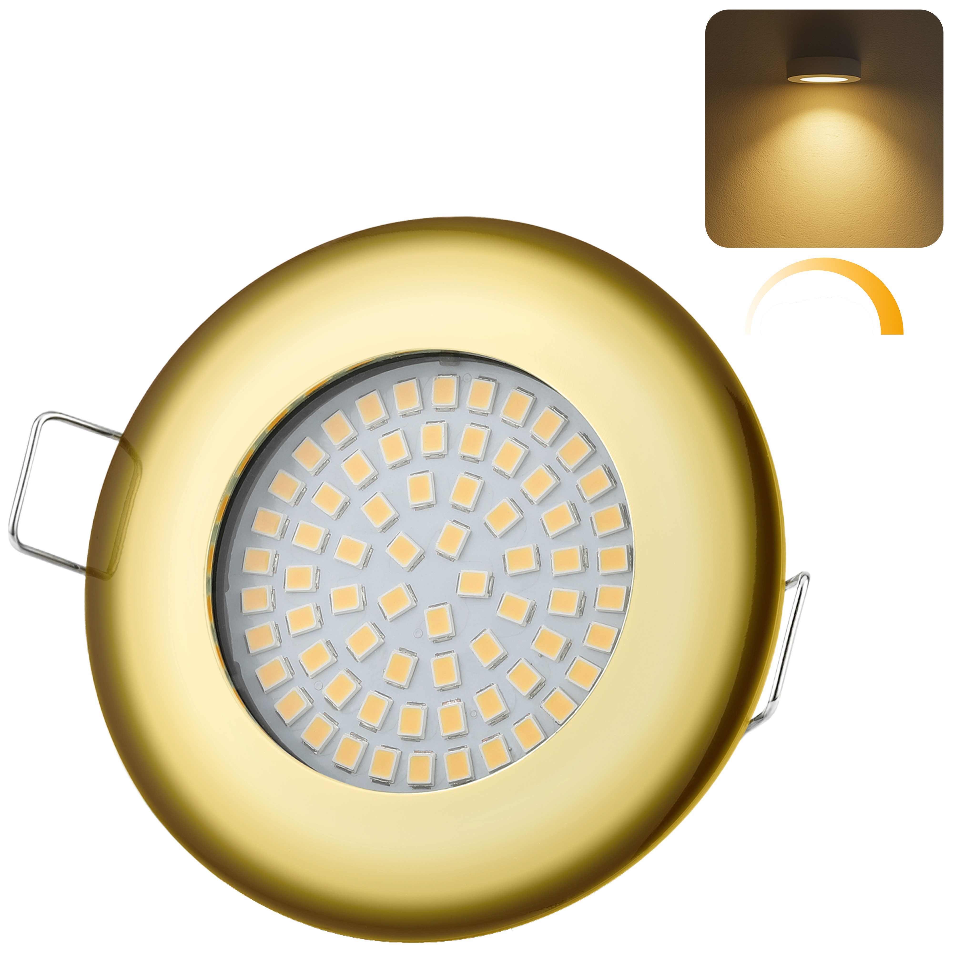 Sweet LED LED Einbaustrahler 230V 5W 3000K Gold Dimmbar Flach Deckenspots Rund Einbauleuchte Ø65, 3000K, Warmweiß, Deckenspots, Ø 75 mm, Einbauleuchte