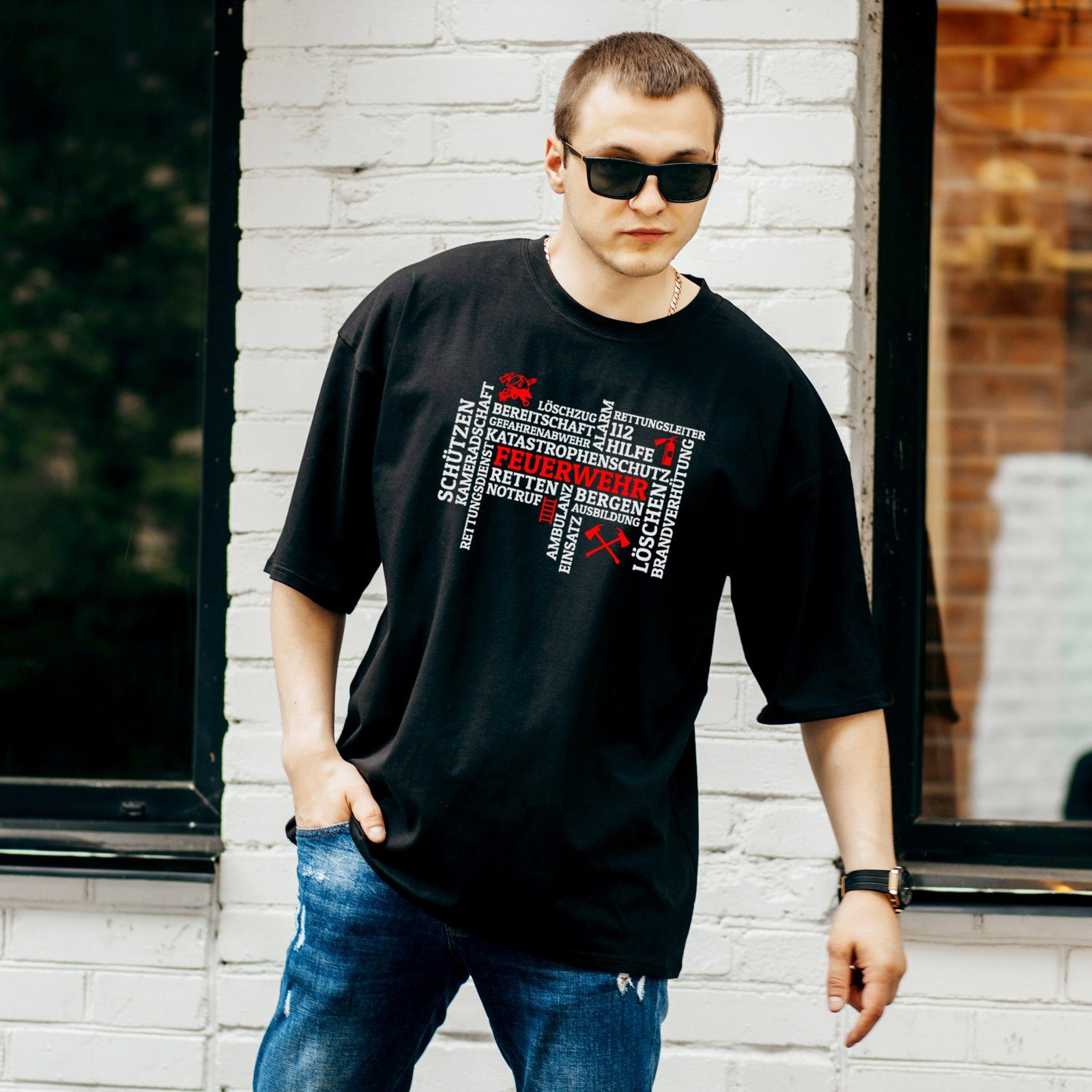 Lasernauten Print-Shirt T-Shirt Motiv Feuerwehr Mosaik Geschenk für den Feu günstig online kaufen