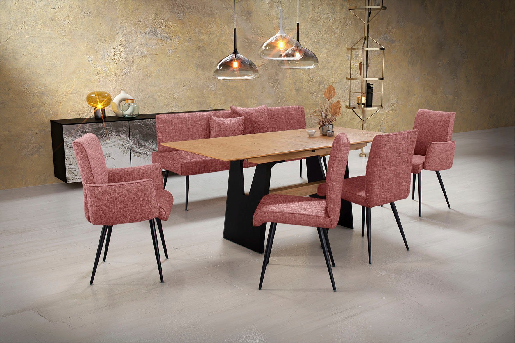 K+W Komfort & Wohnen Essgruppe Giacomo I, (6-tlg), 2 Stühle und 2 Armlehnenstühle, Polsterbankbreite 200cm oder 177cm