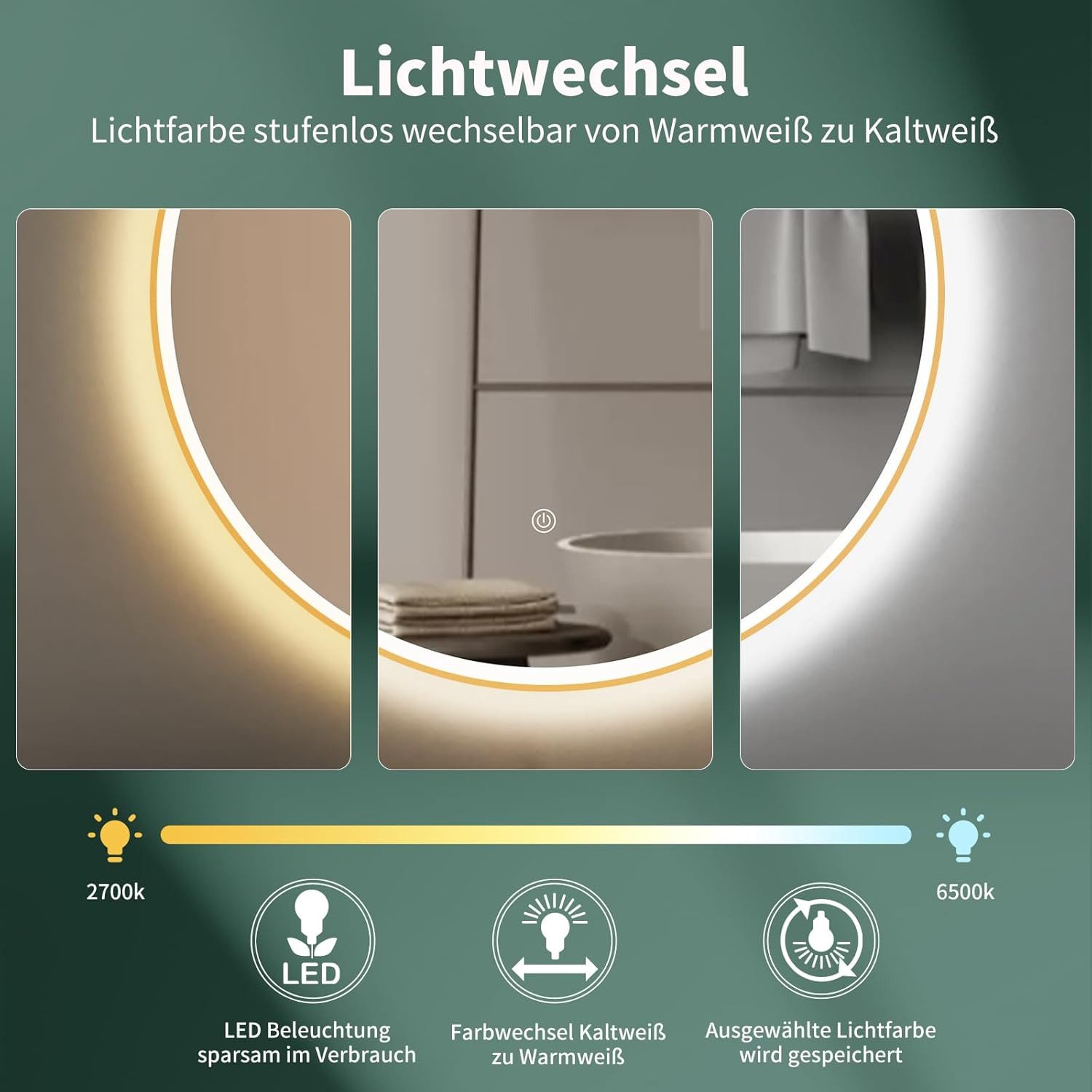 HOKO Badspiegel Schwarz mit beleuchtung, led günstig online kaufen