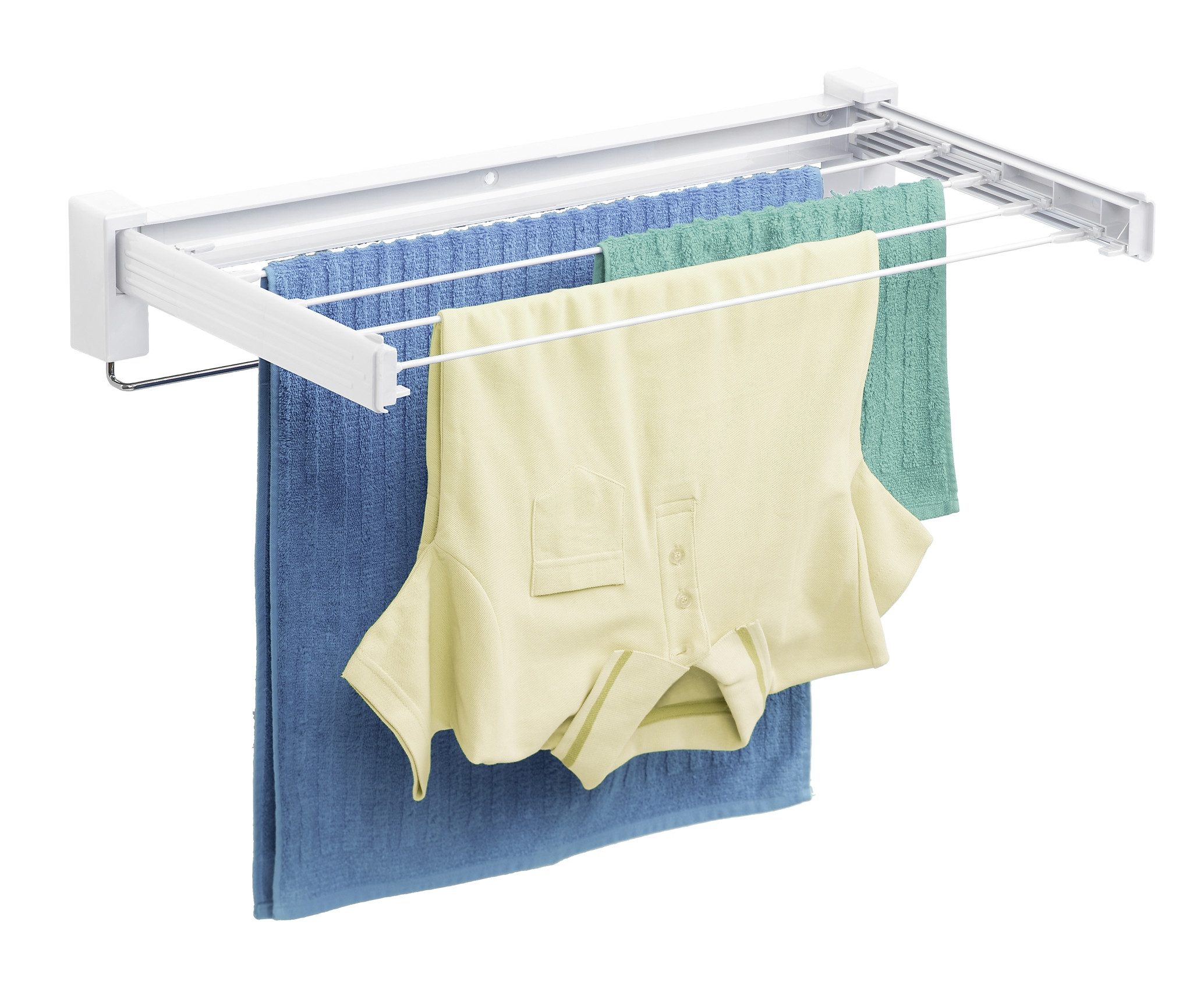 WENKO Balkonwäschetrockner Modell Butterfly, Wäschetrockner zur Wandmontage, 3,5 m Trockenlänge, mit Handtuchstange