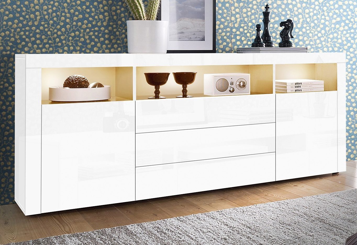 borchardt Möbel Sideboard Santa Fé, Kommode 166 cm breit, Push-to-open-Funktion, 2 Türen, 3 Schubkästen und 3 offene Fächer
