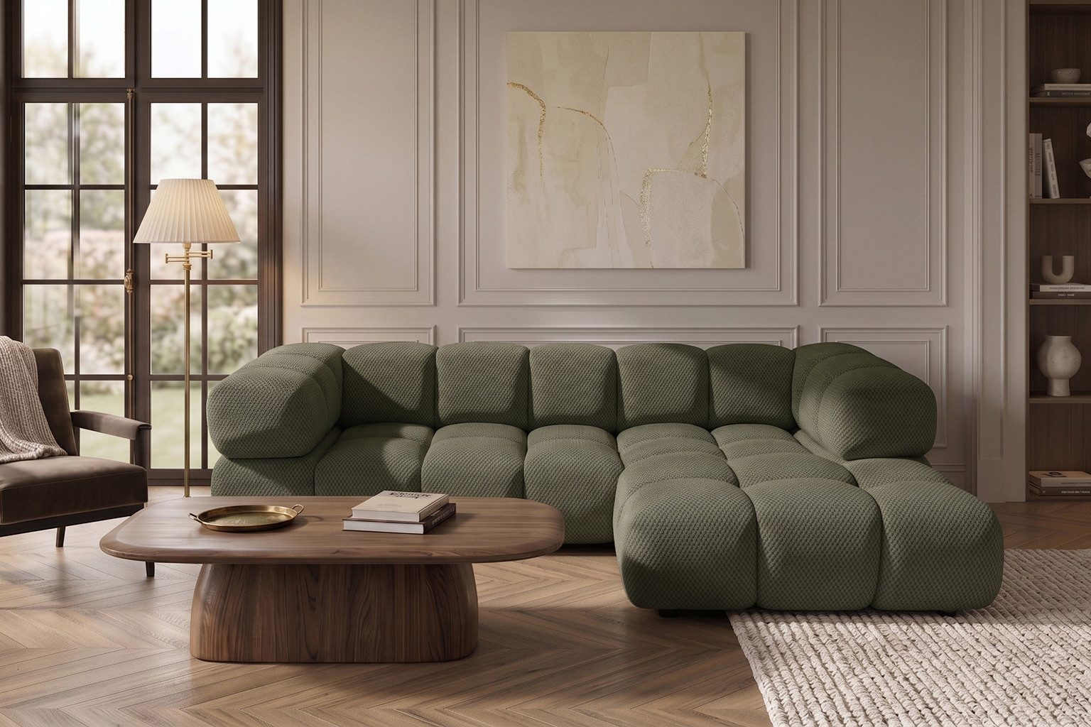 Kaiser Möbel Ecksofa L-Form für Wohnzimmer, Stoff Sonic 3D, AVERRO, Modernes Bubble-Design,Premium-Loungesofa,Abgerundete Form