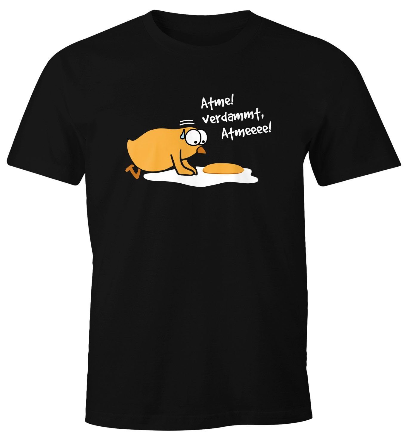 Herren Küken Moonworks® Verdammt Print Atme! Aufdruck Print-Shirt Fun-Shirt Spiegelei mit Spruch MoonWorks T-Shirt lustig
