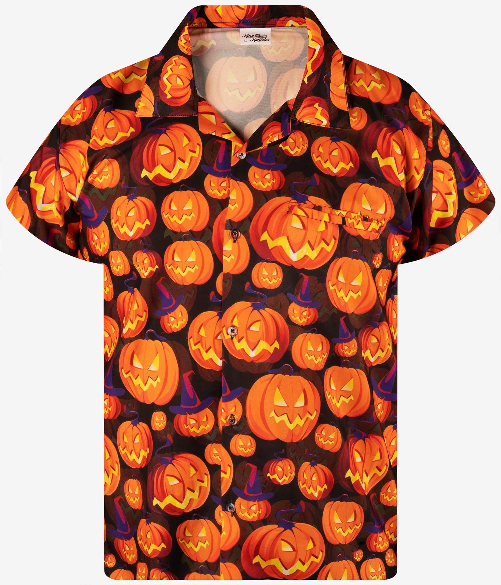 King Kameha Hawaiihemd Halloween Pumpkin Allover Hawaii-Hemd Kurzarm Front- günstig online kaufen