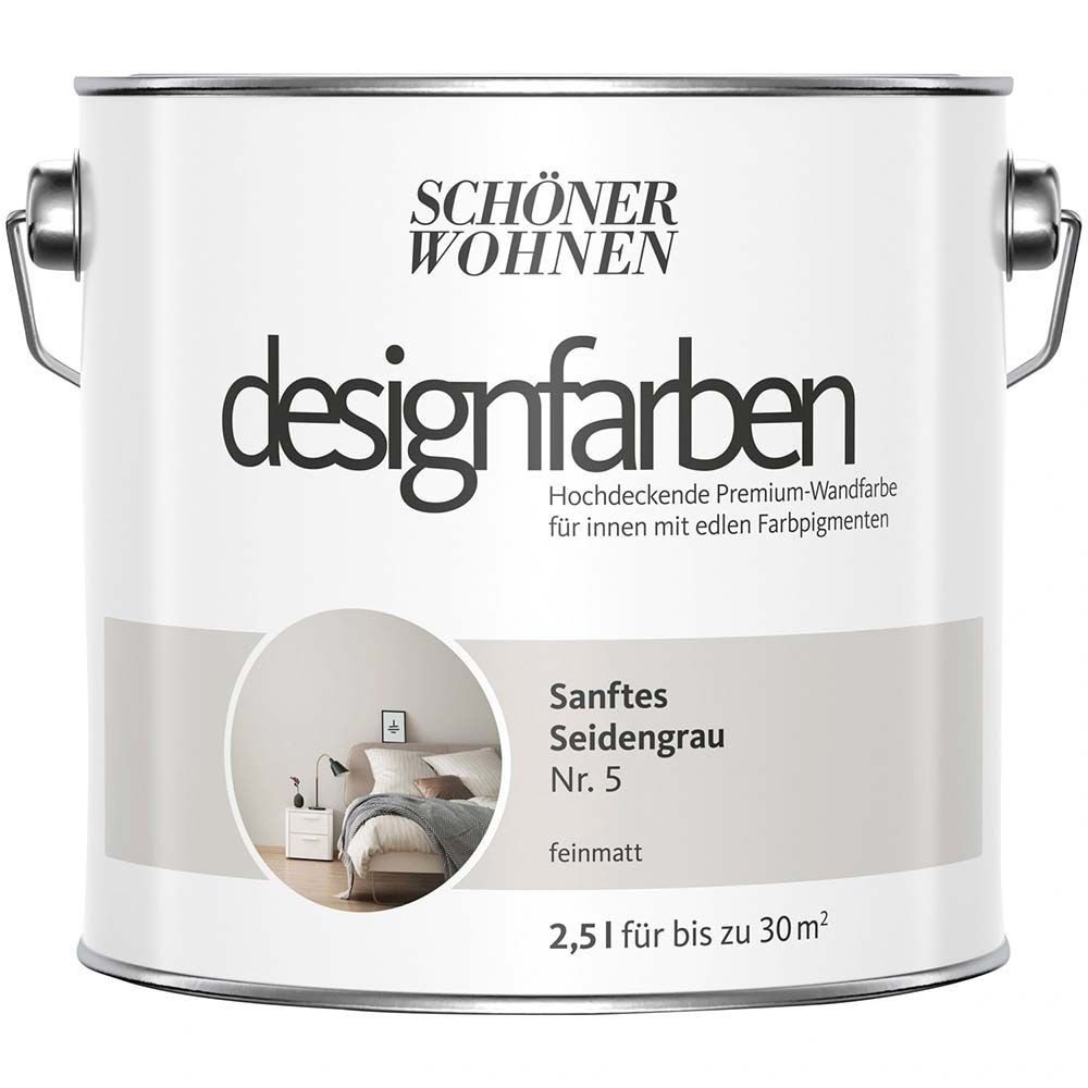SCHÖNER WOHNEN FARBE Wandfarbe Schöner Wohnen Designfarben 2,5 Ltr. Sanftes Seidengrau Nr. 5