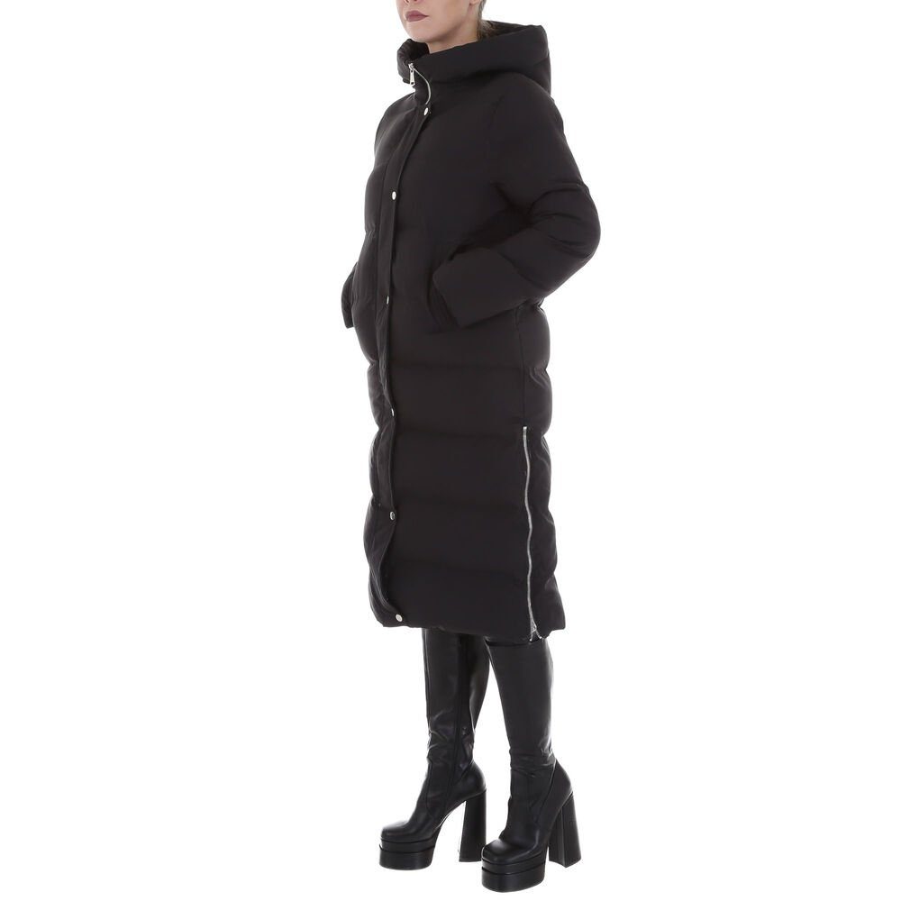 Ital-Design Steppjacke Damen Freizeit Kapuze Gefüttert Winterjacke in Schwarz