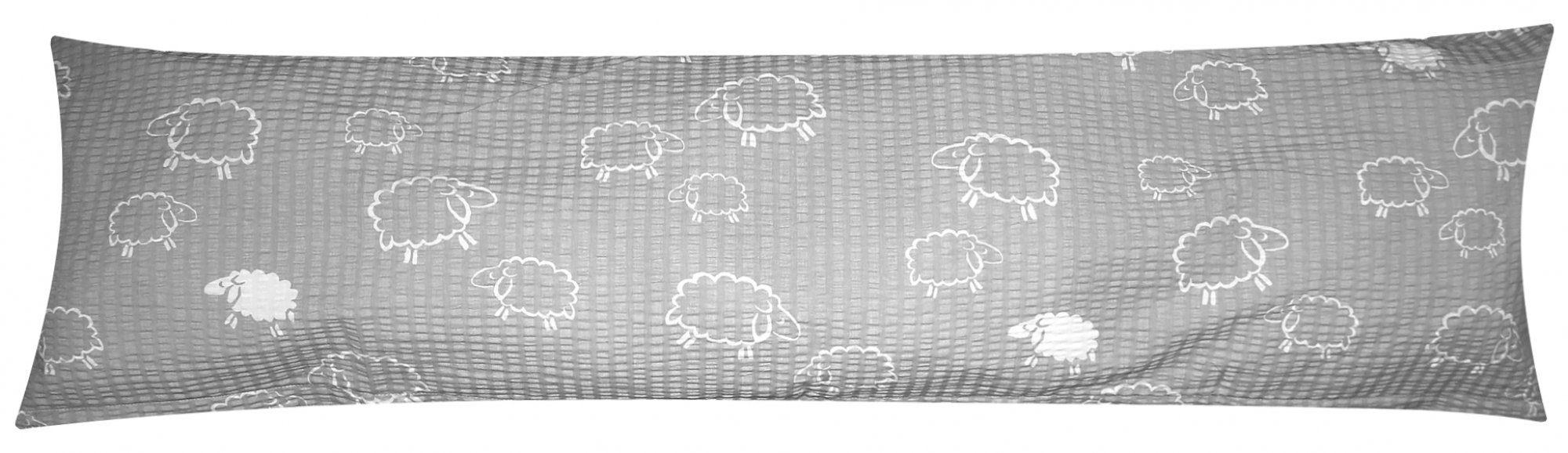 Schafe Stück), Baumwolle, auf 40x145cm, langen Reißverschluss Grau Seite, mit Heubergshop 100% (1 (S-99/7) der Seersucker, Weiß Seitenschläferkissenbezug, Lämmer