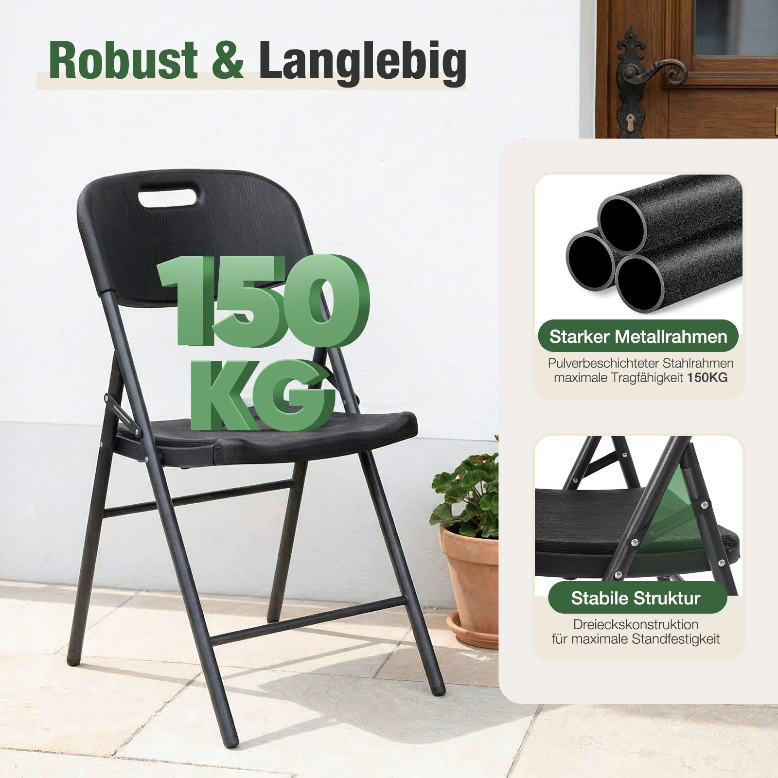Sekey Klappstuhl Klappstuhl Set bis 150kg stabil faltbar Gartenstuhl Metall, Bis 150kg belastbar – stabil, faltbar & platzsparend – Bild 5 von 5
