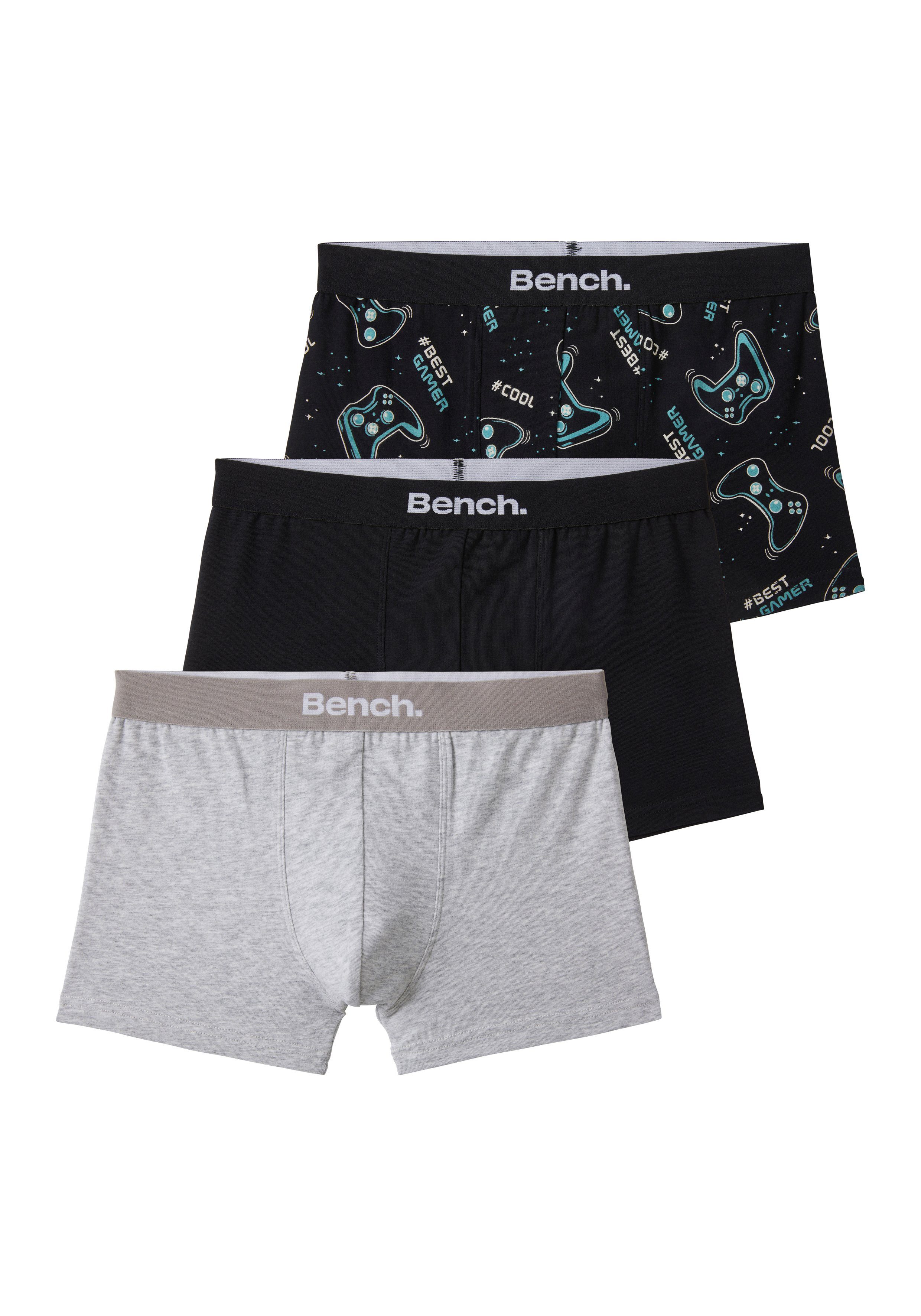 / bedruckt Boxer (Packung, grau Bench. bedruckt / schwarz 3-St) unterschiedlich