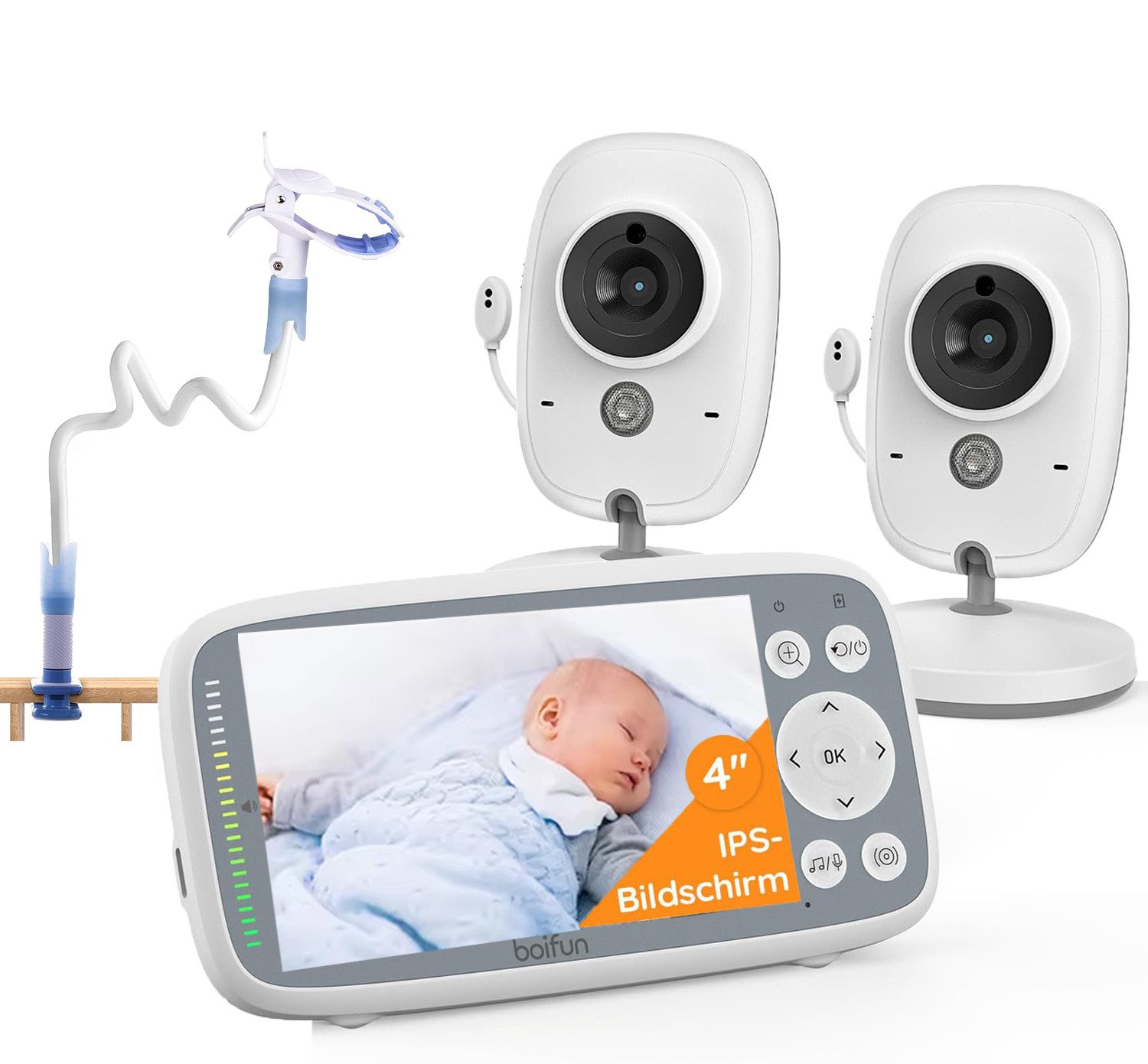 Video-Babyphone Babyphone mit 2 Kameras und Audio 30-Stunden-Akku